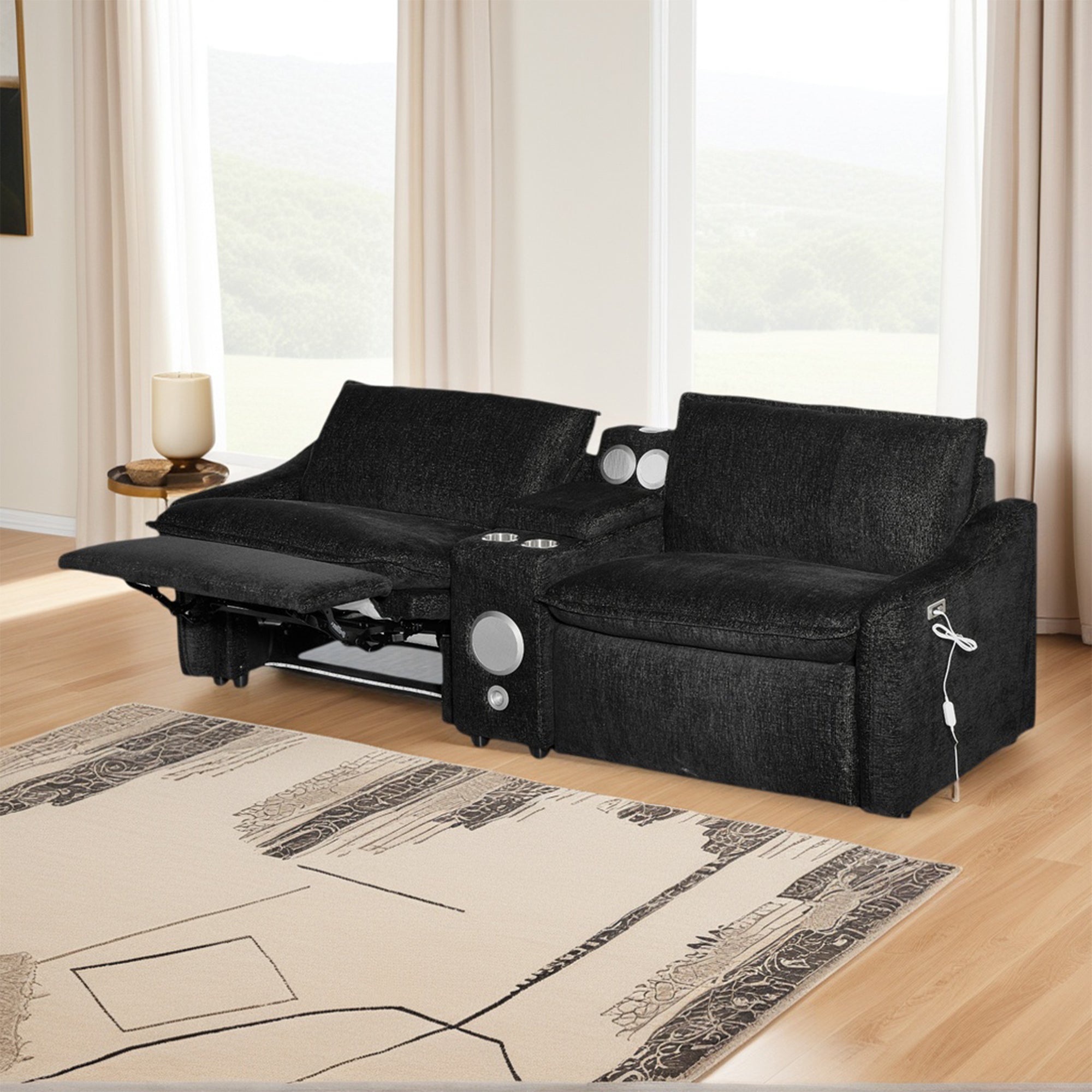 Black Electric Recliner Sofa Set--MS908-Black-2SET