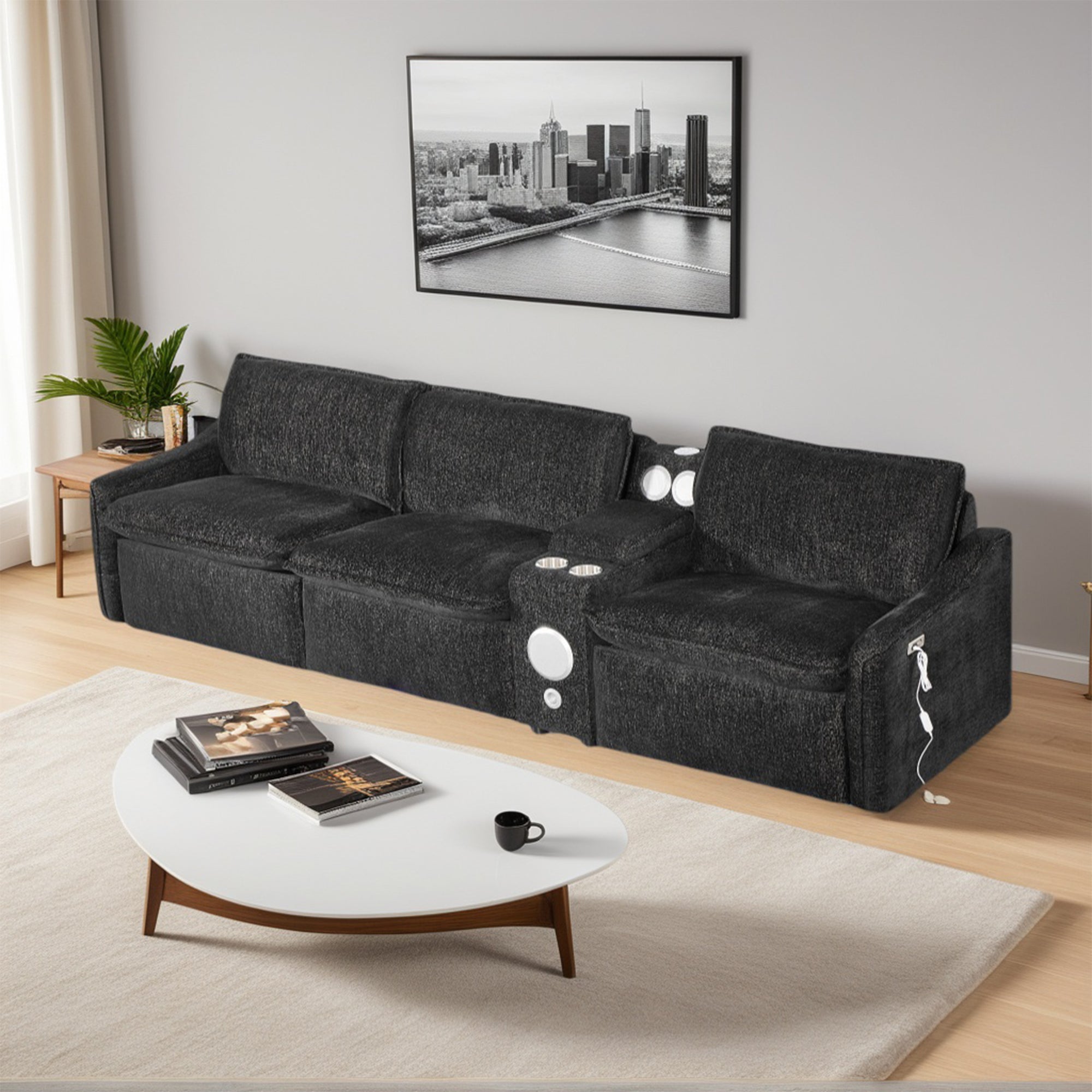 Black Electric Recliner Sofa Set--MS908-Black-3SET