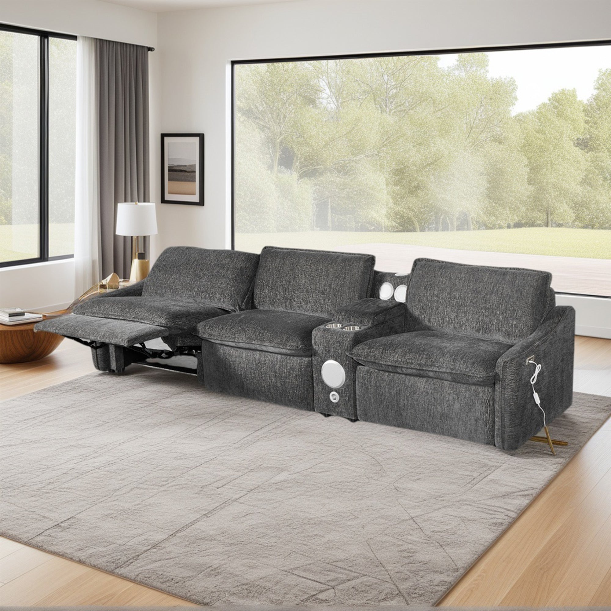 Grey Electric Recliner Sofa Set--MS908-3SET