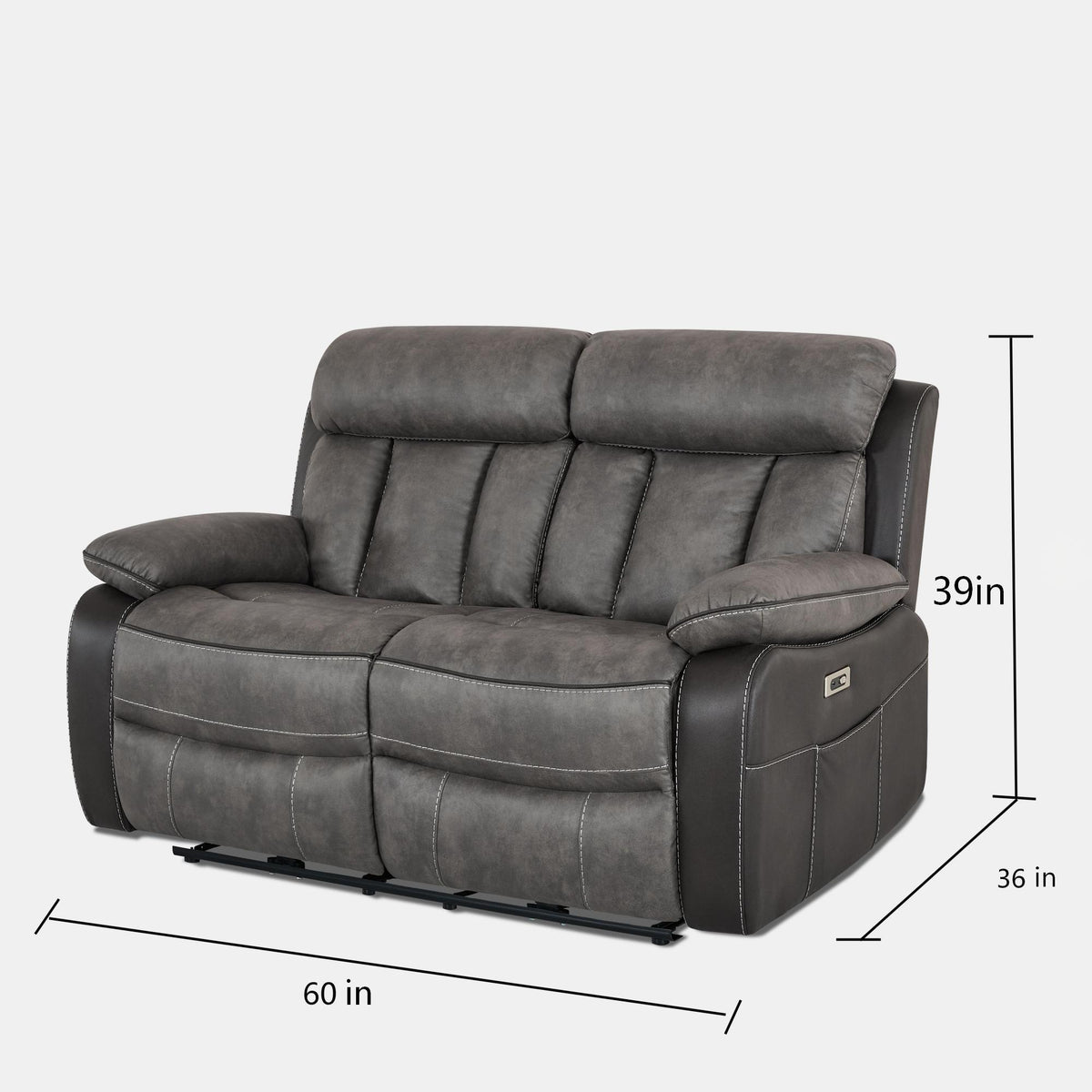 Kael Power Recliner & 2-Seater Sofa Set, Breathable Leather with Side Armrest Storage, Rustic Home Theater Seating 007