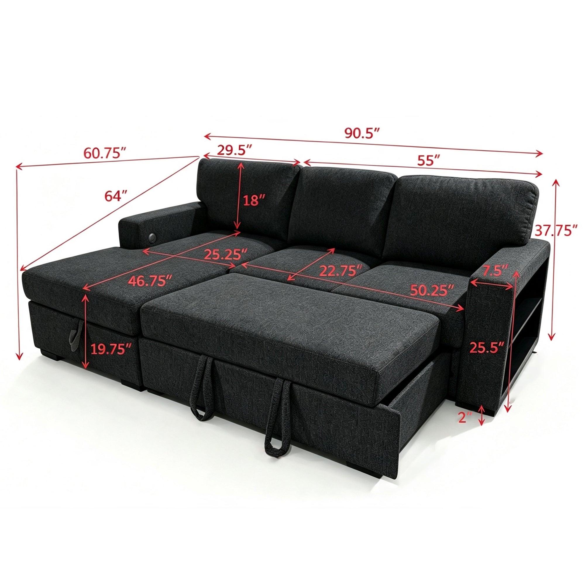 Multi- functional sofa sleeper-L3550-Black