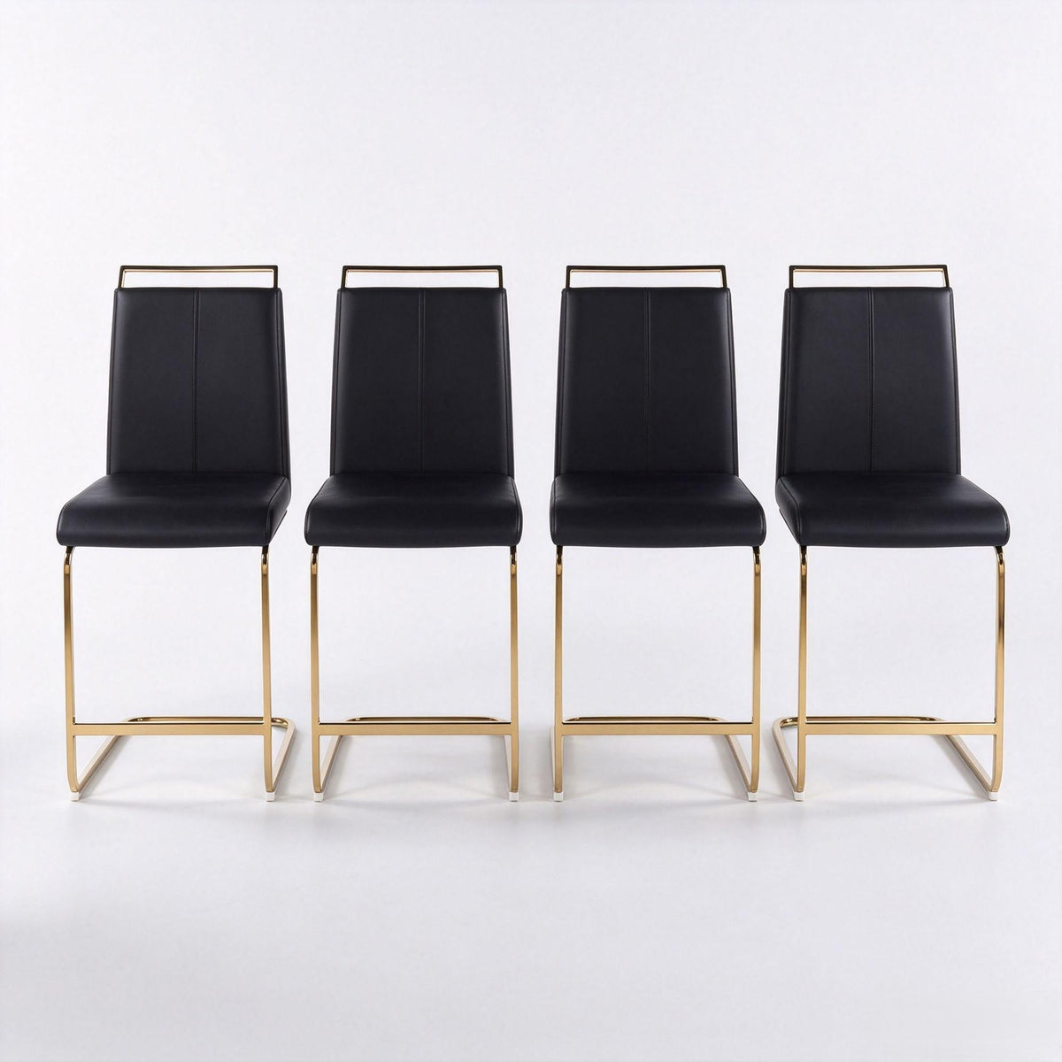 Contemporary Upholstered Dining Chair, Diamond Stitched PU Leather with Gold/Chrome Cantilever Base 4pCS/CTN