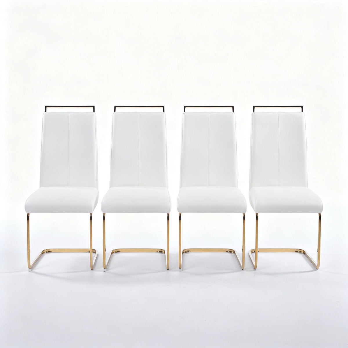 Contemporary Cantilever Dining Chair, Leather Upholstery with Golden Metal Base 4pCS/CTN