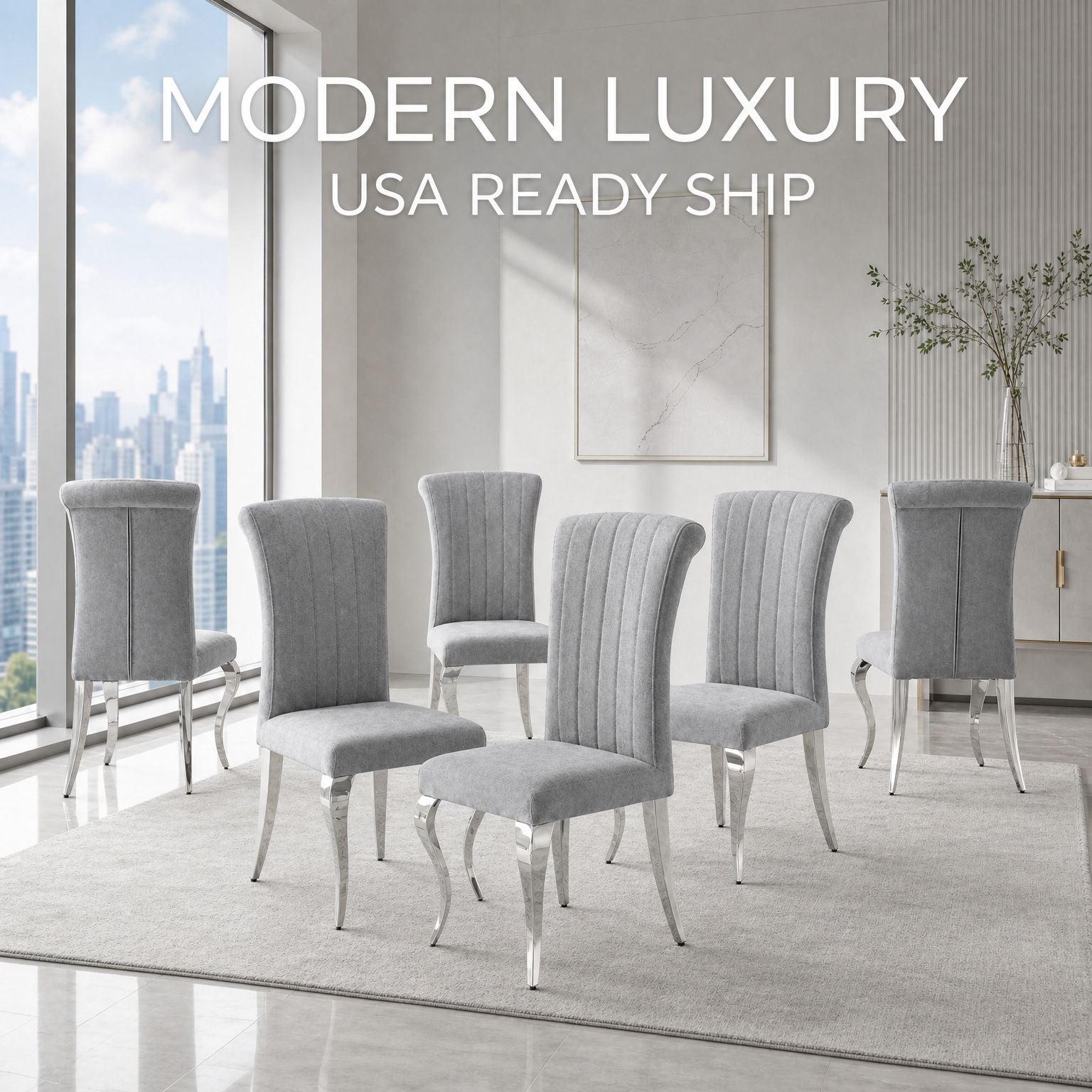 Modern High Back dining chair，201 Stainless Steel  6pcs/CTN
