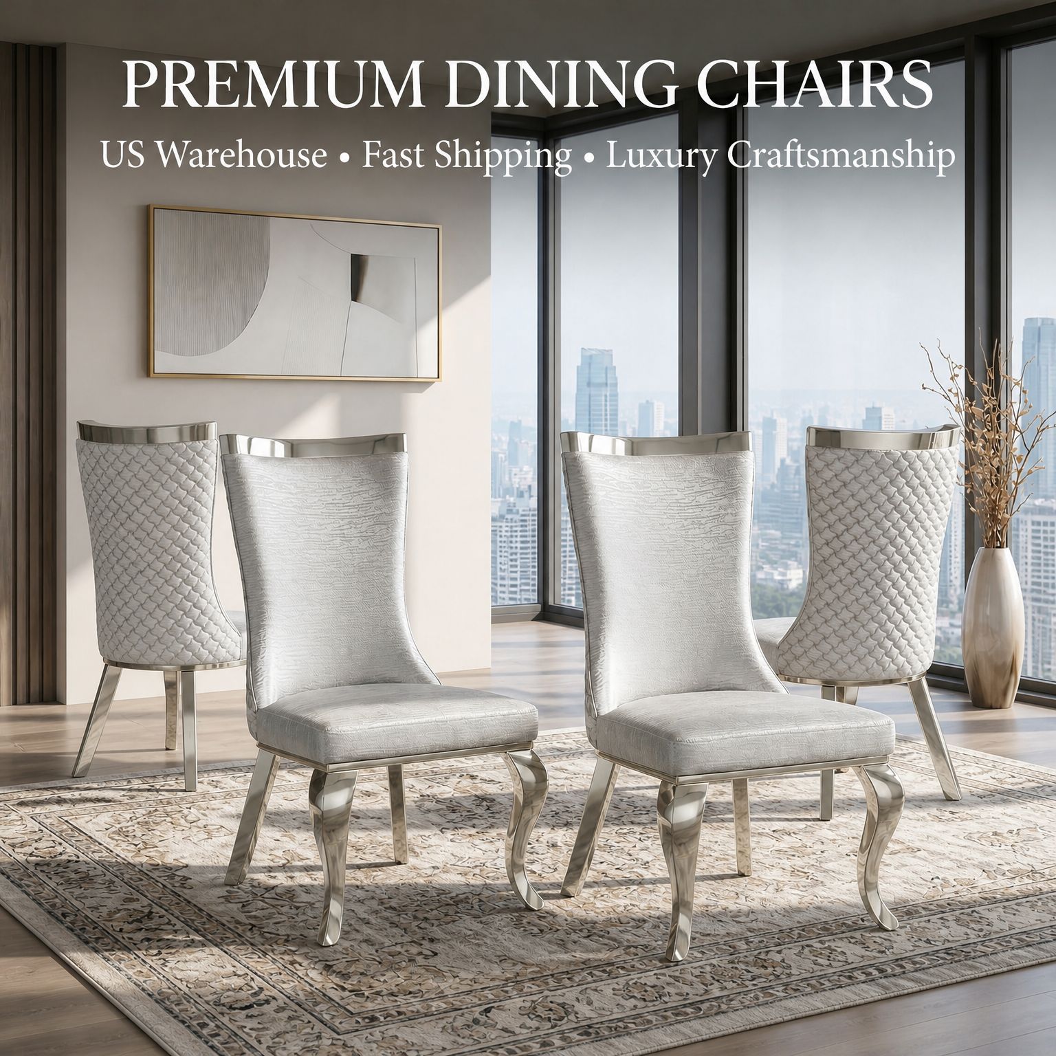 201 Stainless Steel Dining Chair，Modern High Back ，Luxury Curved Leg  Chair 4pcs/CTN