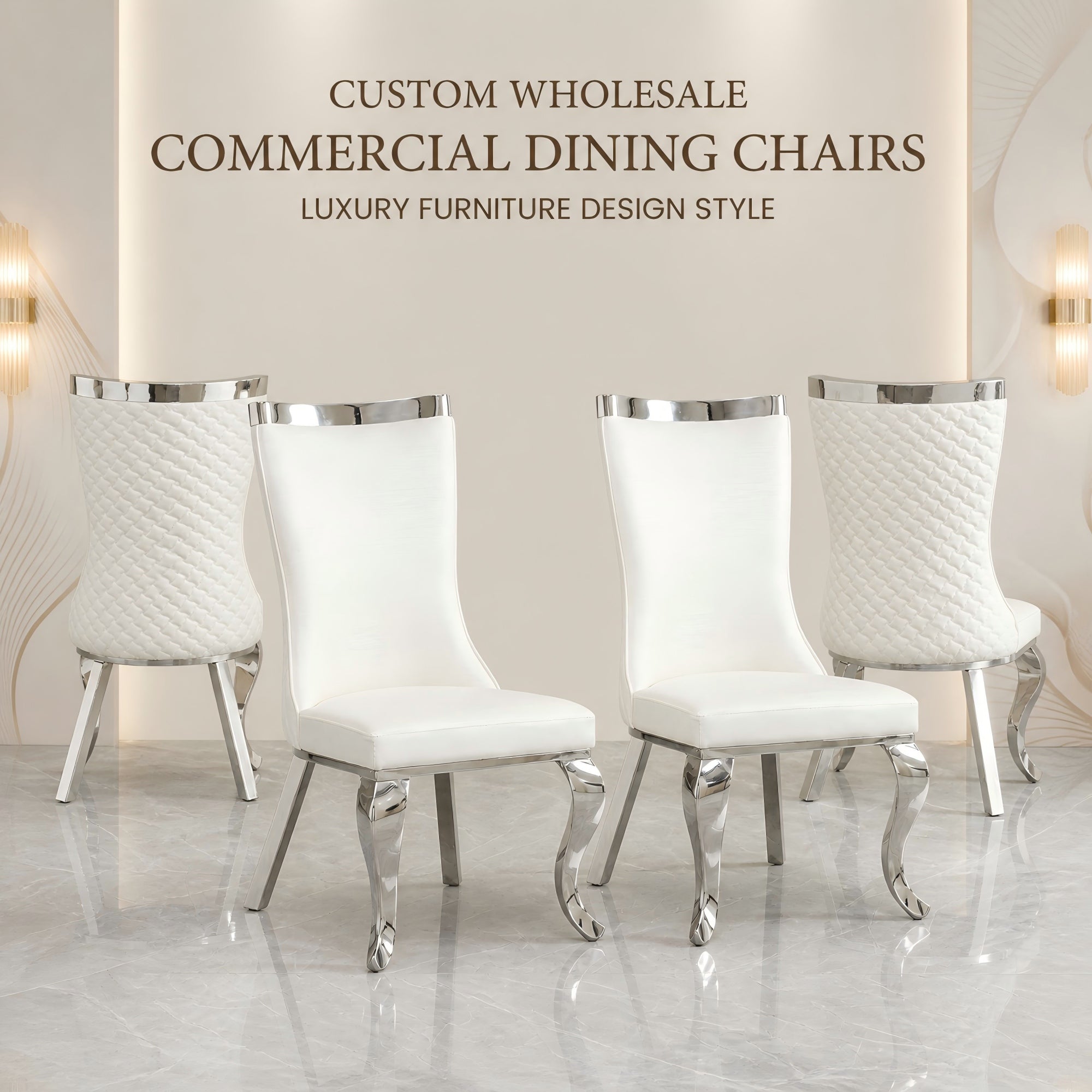 silver stainless steel dining chairs, pu upholstered dining chairs, high back dining side chairs 4pcs/CTN