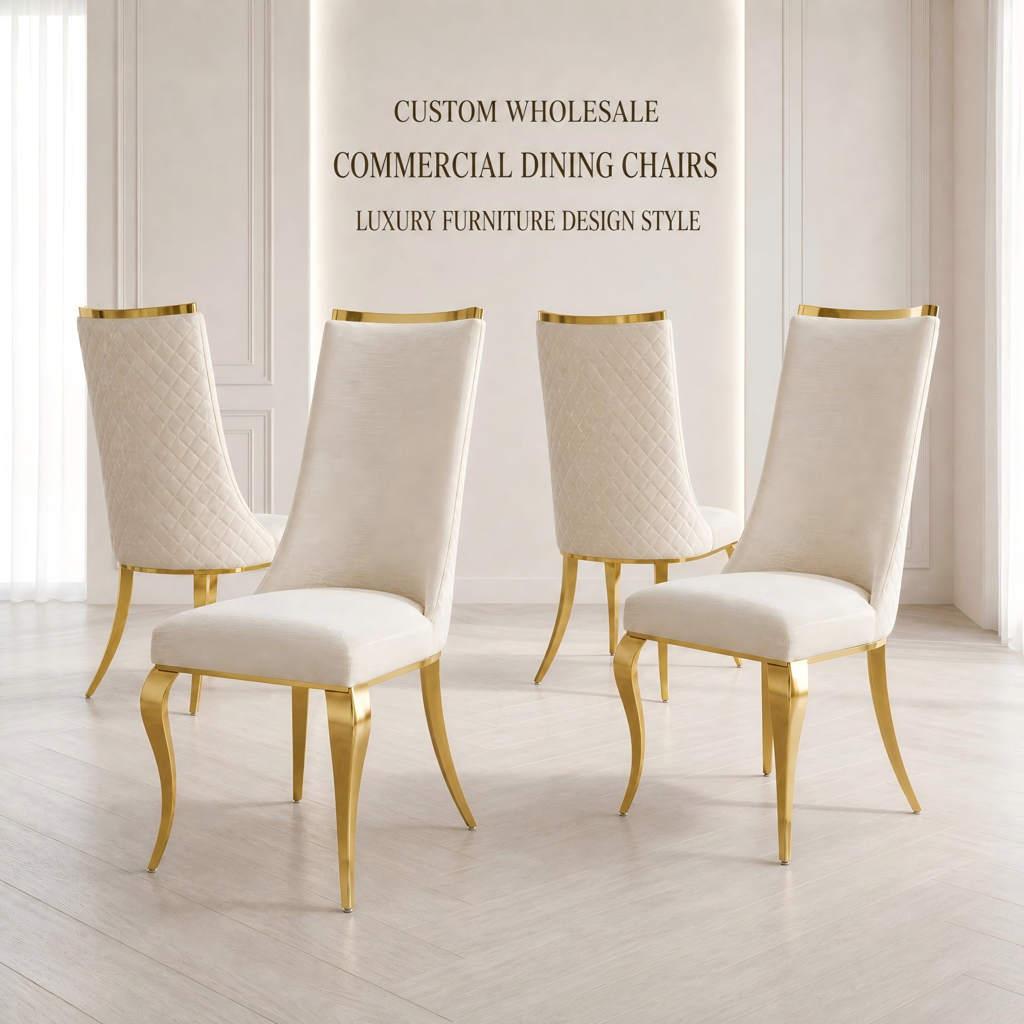 stainless steel dining chairs, high back upholstered dining chairs, cream pu leather dining chairs 4pcs/CTN
