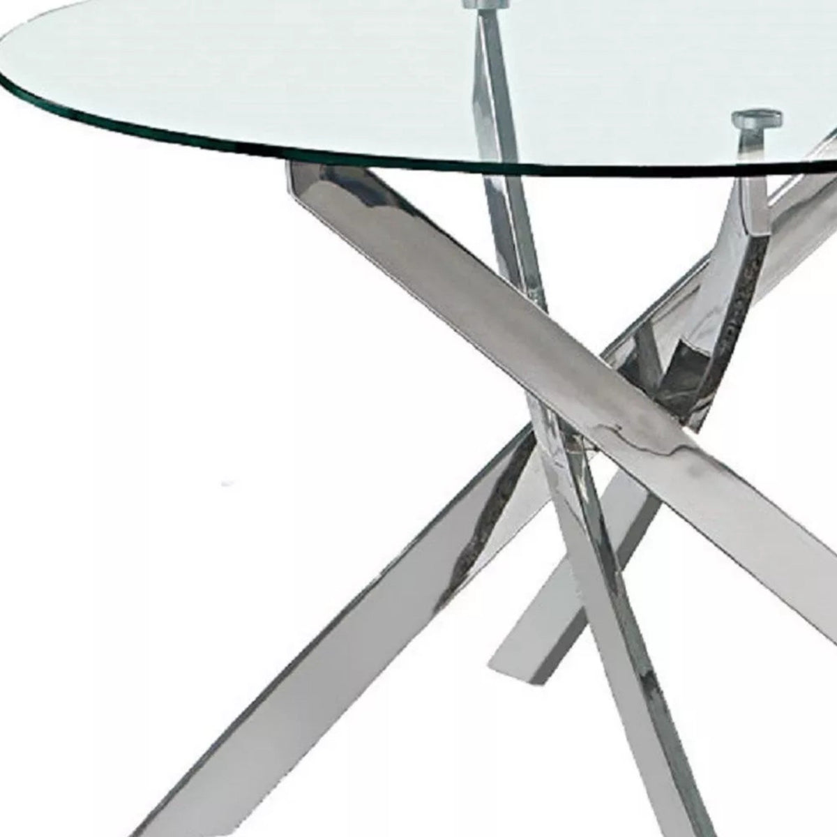 DT012-Round Tempered Glass Dining Table with Chrome Metal X‑Shape Base