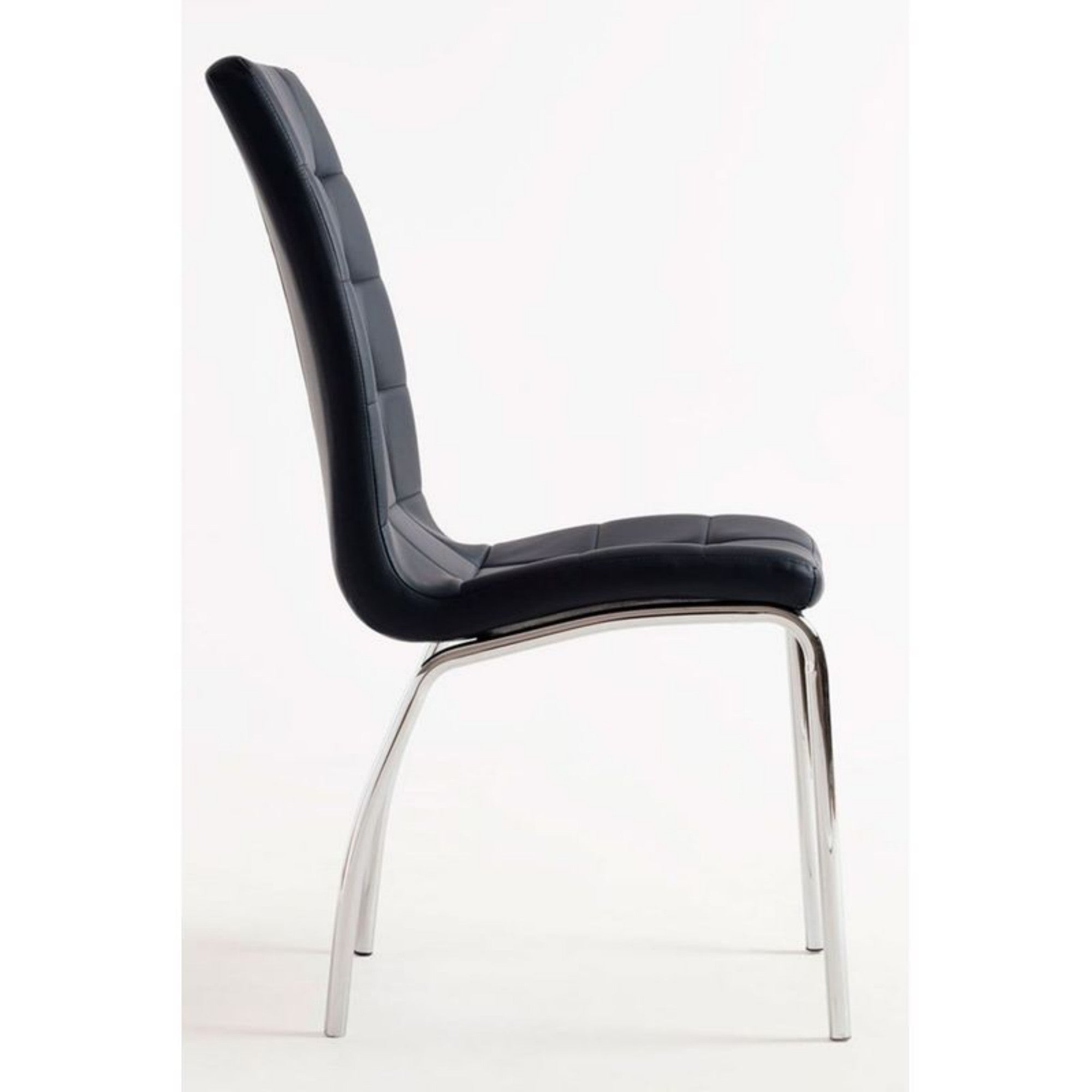 CH017-2PCS/CTN-High Back Black PU Leather Dining Chair with Chrome Metal Legs
