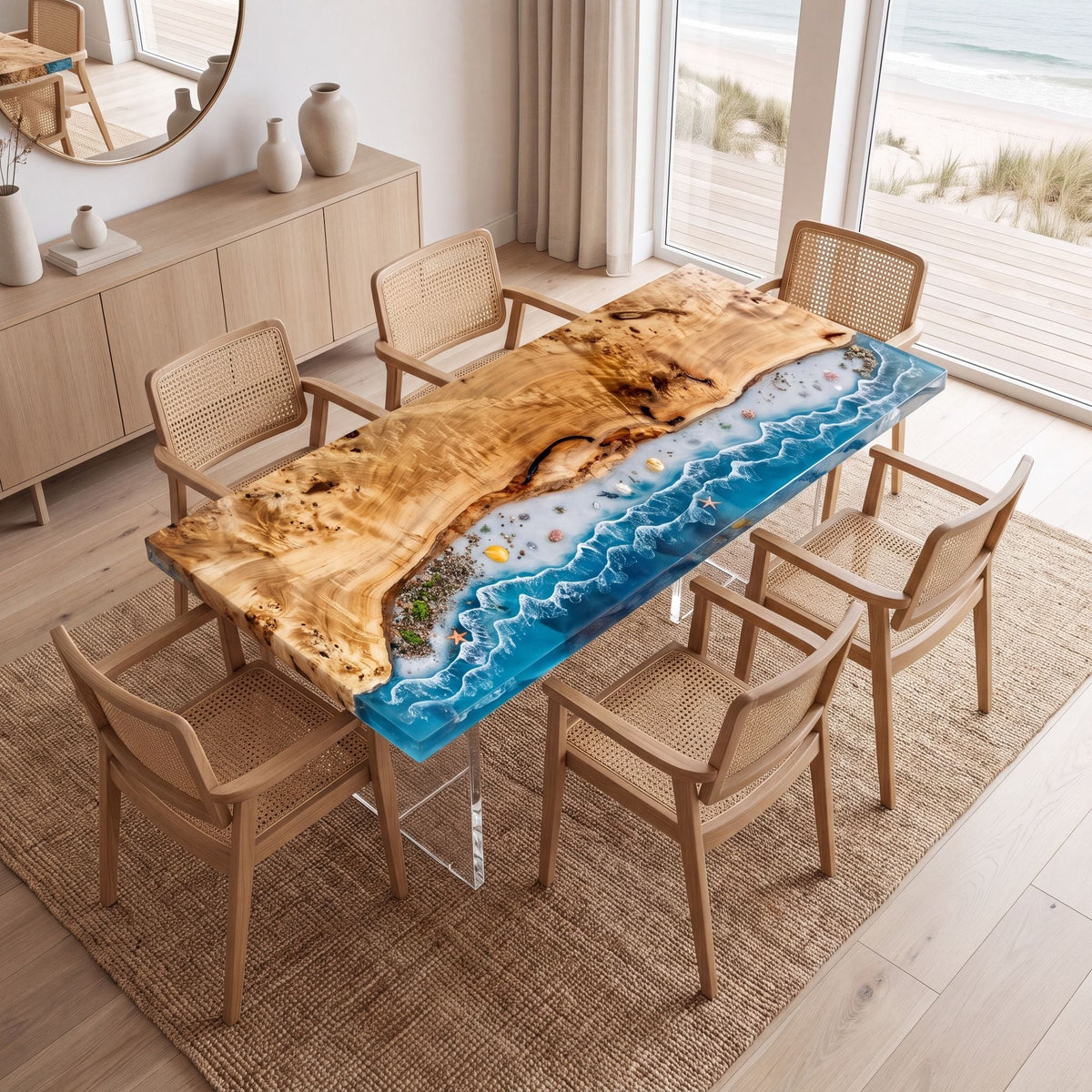 Poplar River Epoxy Rectangular Dining Table（Tabletop with legs）