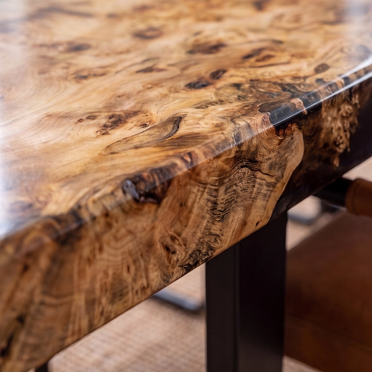 Poplar Black Epoxy Rectangular Dining Table（Tabletop with legs）