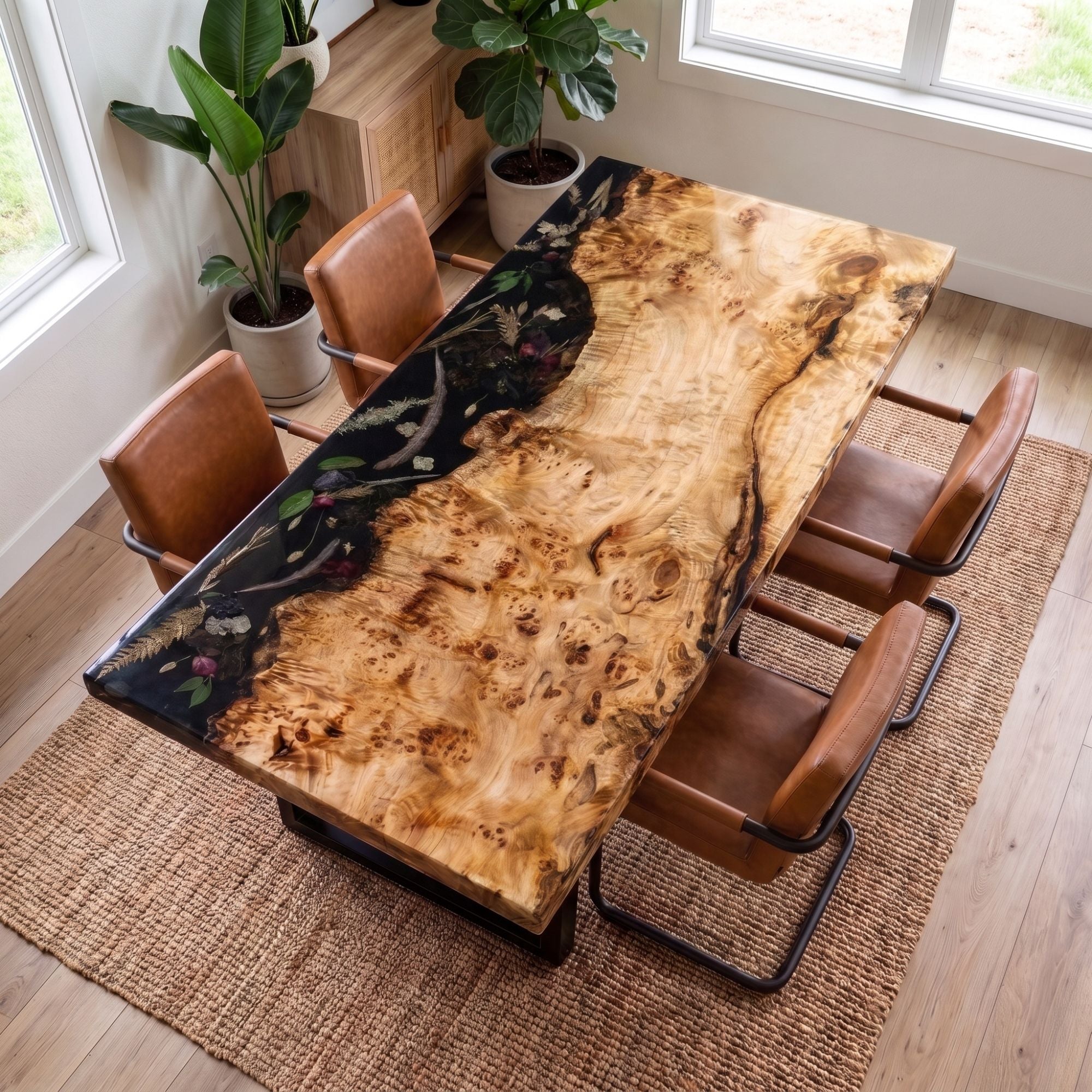 Poplar Black Epoxy Rectangular Dining Table（Tabletop only, legs not included）