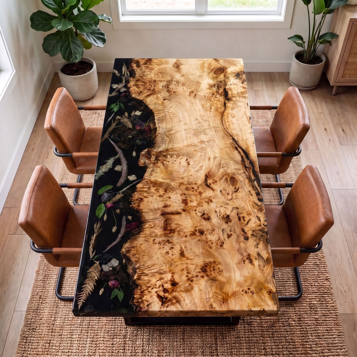 Poplar Black Epoxy Rectangular Dining Table（Tabletop with legs）