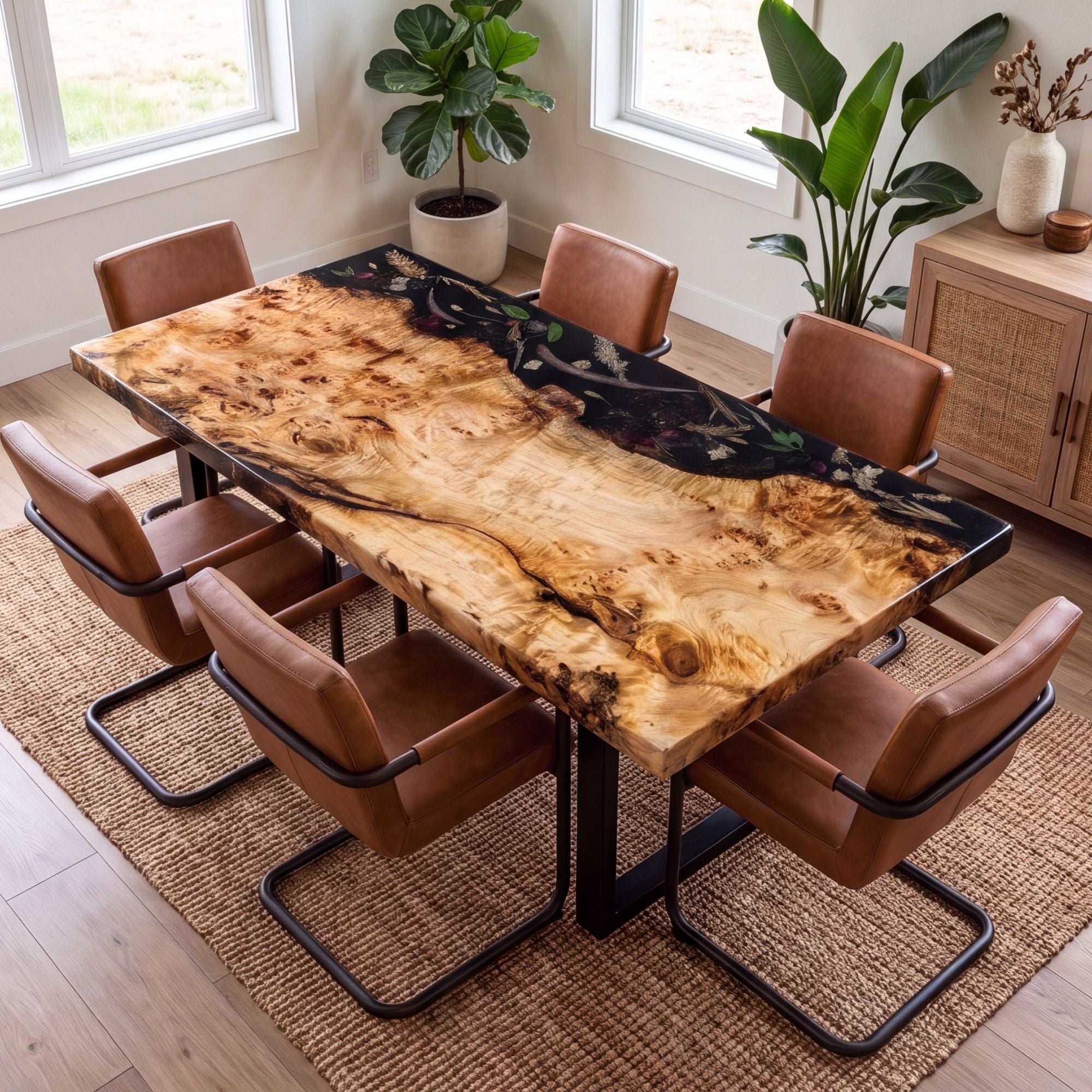 Poplar Black Epoxy Rectangular Dining Table（Tabletop only, legs not included）