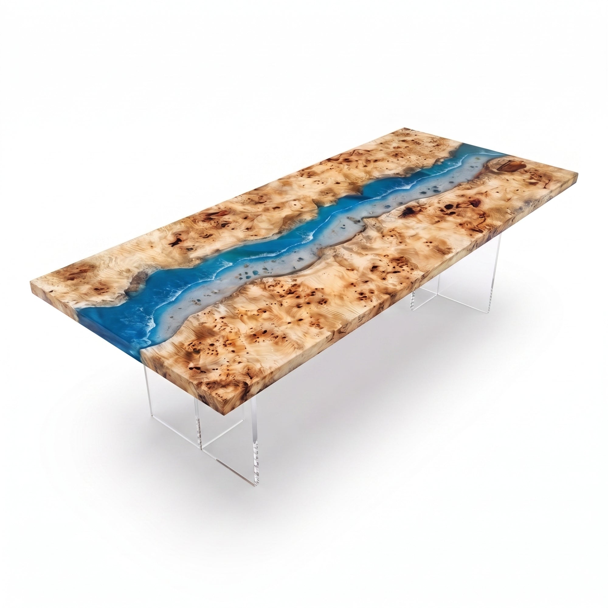 Poplar Blue Epoxy River Rectangular Dining Table（Tabletop only, legs not included）