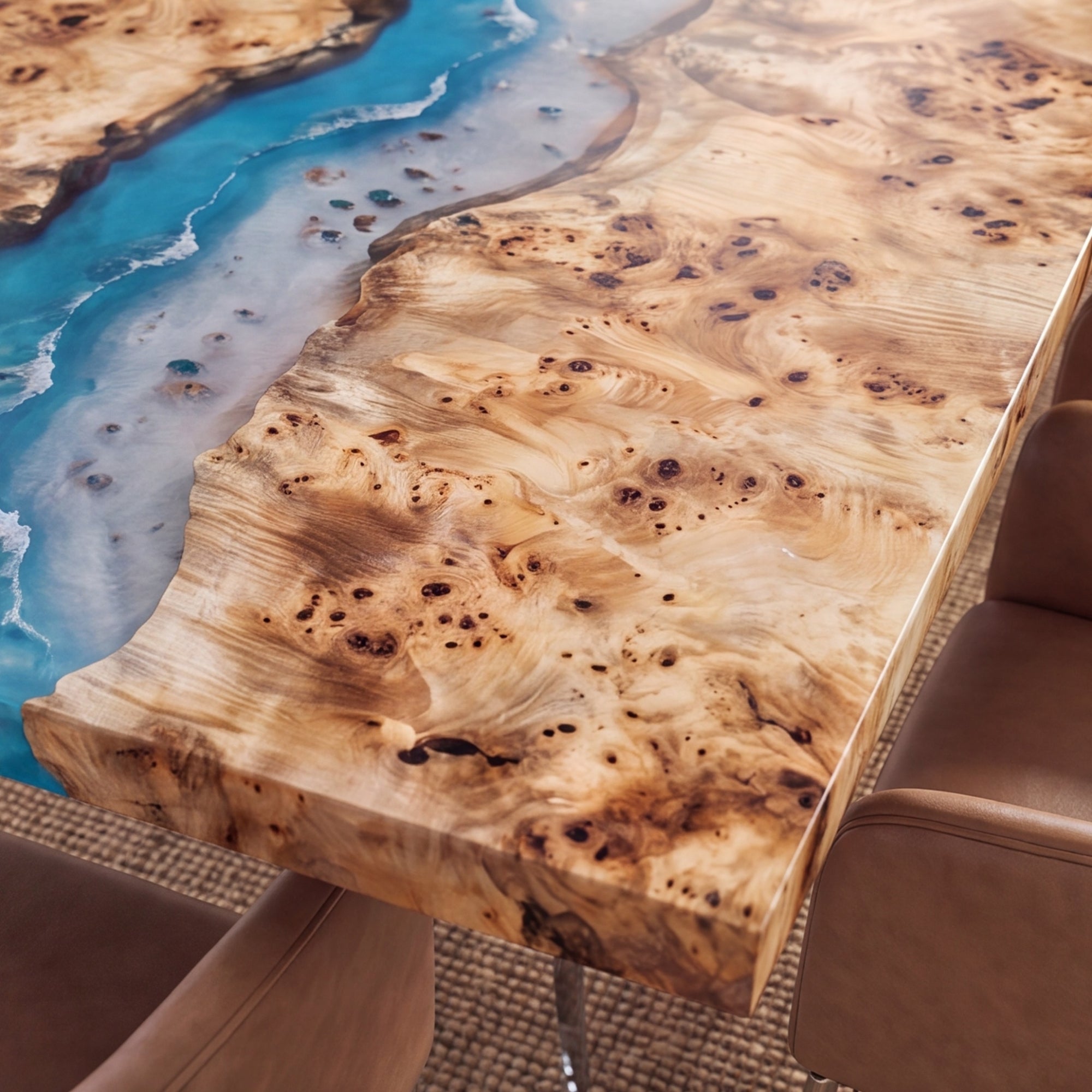 Poplar Blue Epoxy River Rectangular Dining Table（Tabletop only, legs not included）