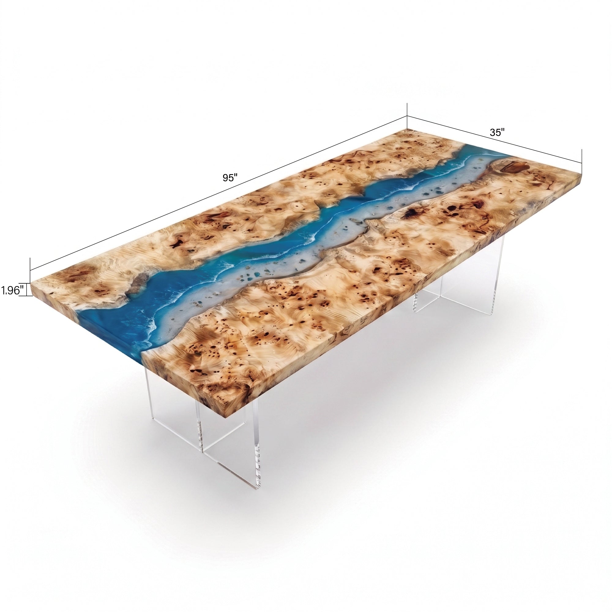 Poplar Blue Epoxy River Rectangular Dining Table（Tabletop only, legs not included）