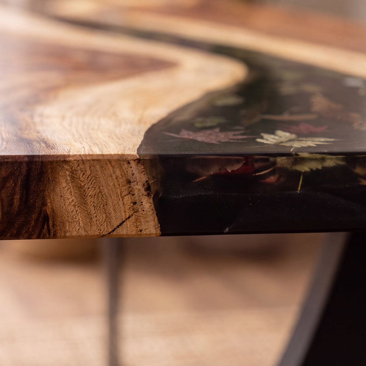 Walnut Black Epoxy Rectangular Dining Table（Tabletop only, legs not included）
