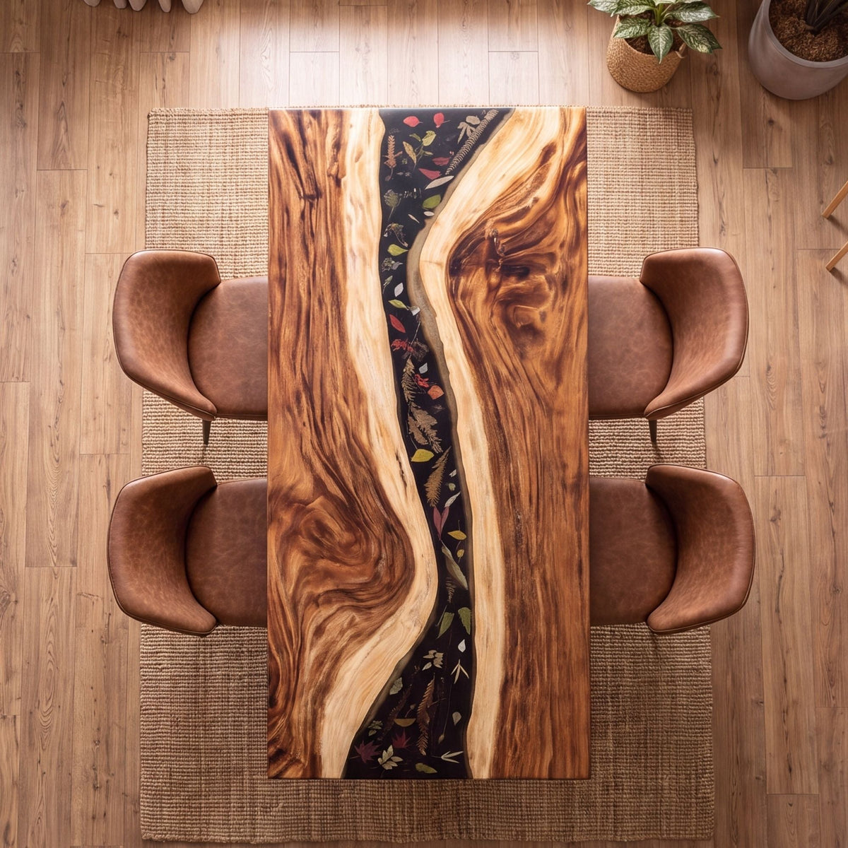 Walnut Black Epoxy Rectangular Dining Table（Tabletop with legs）