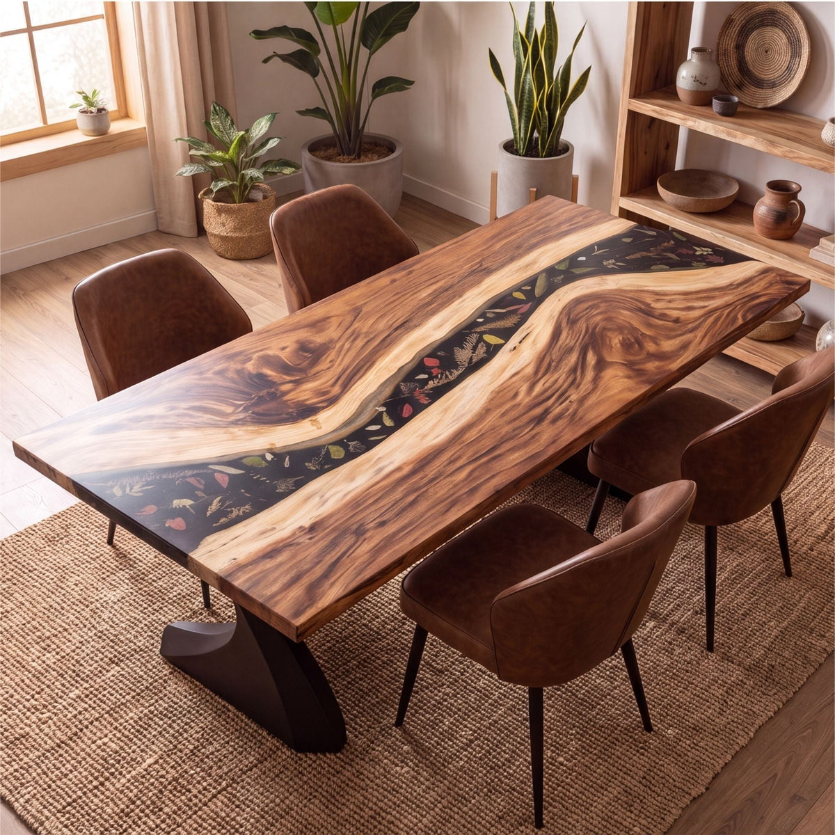 Walnut Black Epoxy Rectangular Dining Table（Tabletop only, legs not included）