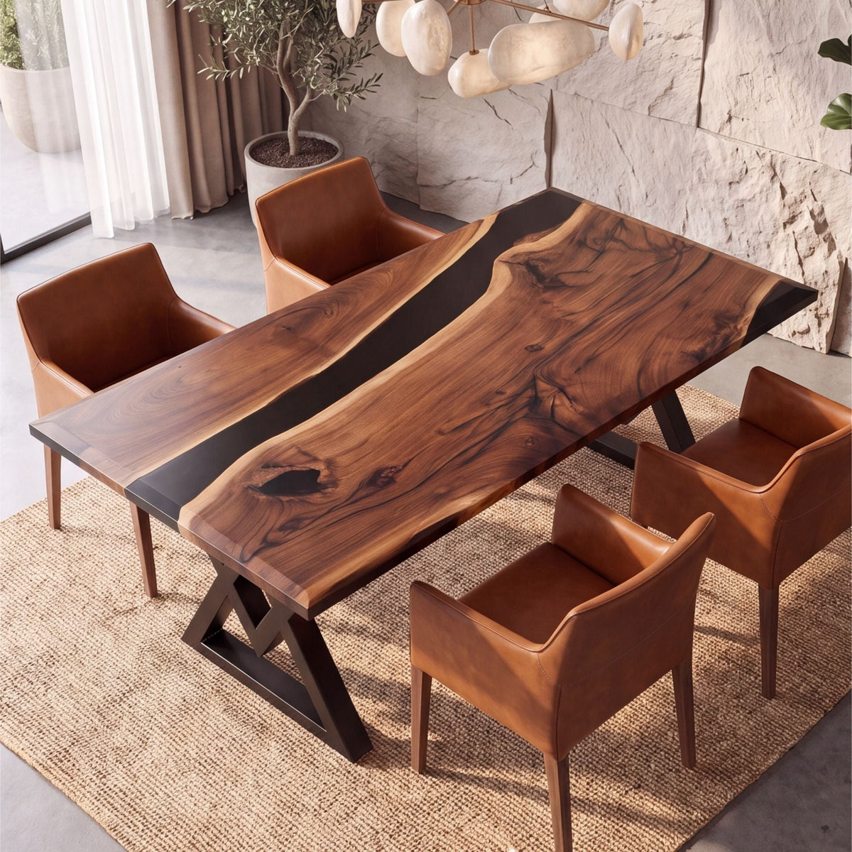 Black Walnut Black Epoxy Rectangular Dining Table（Tabletop only, legs not included）