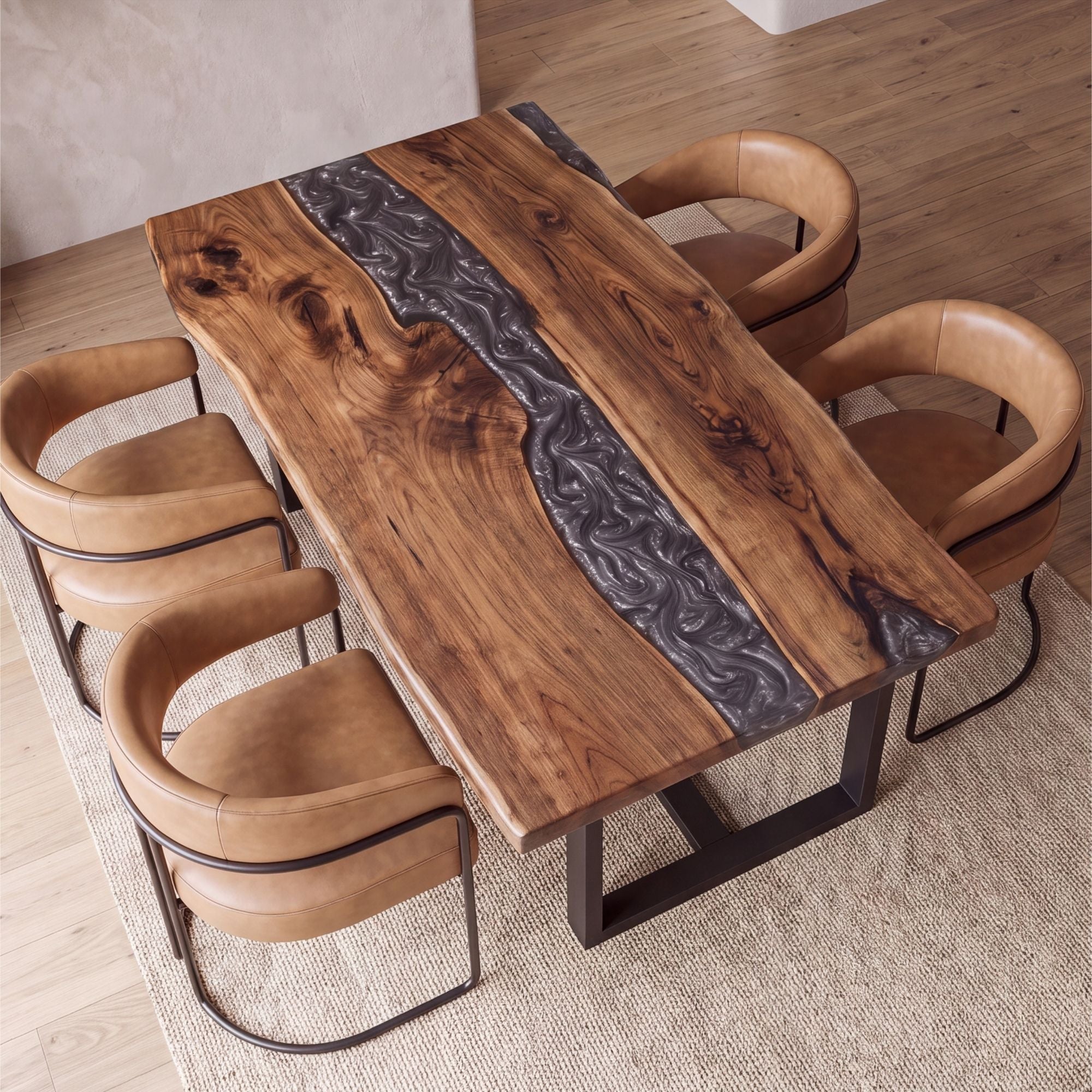 Black Walnut Gray Epoxy Rectangular Dining Table（Tabletop only, legs not included）