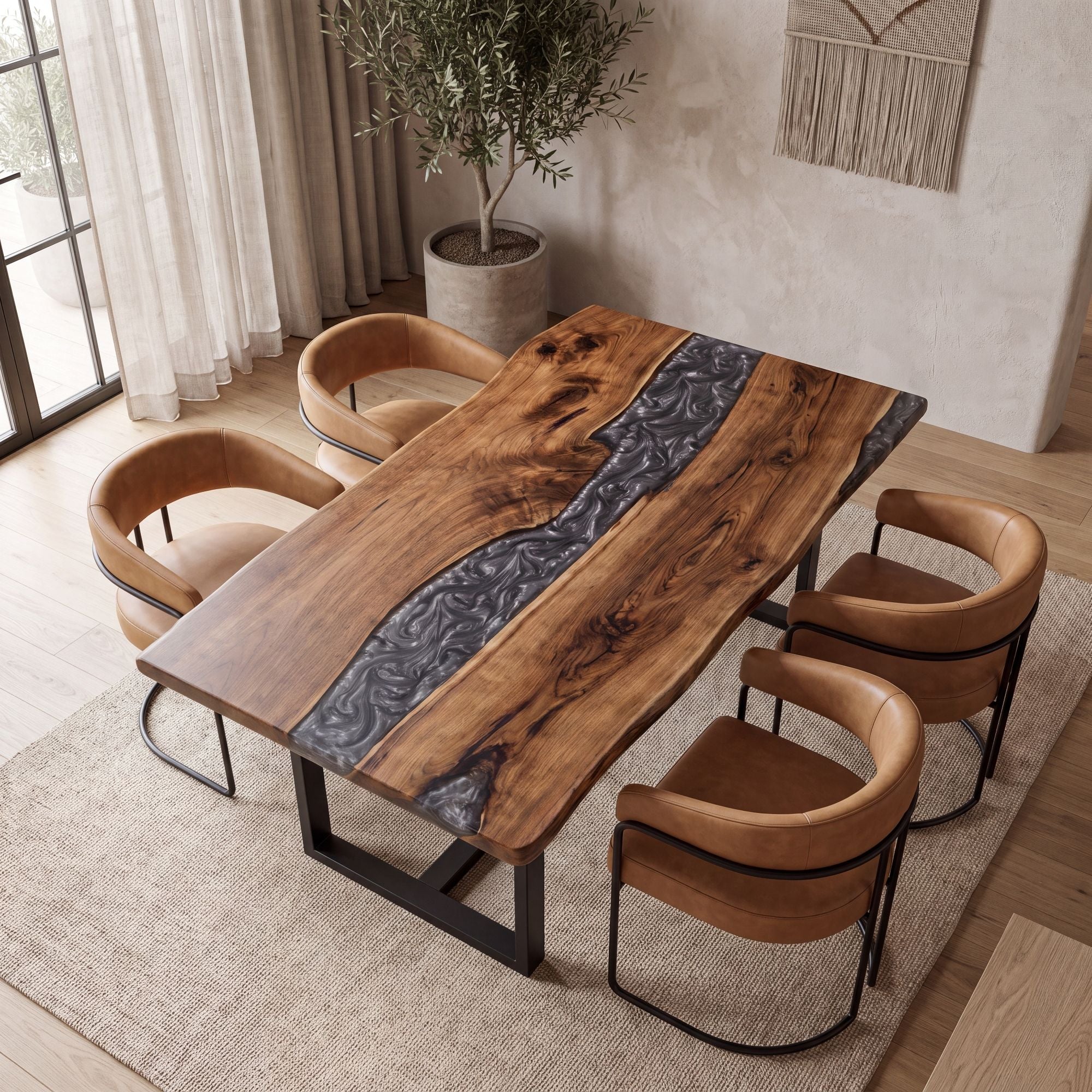 Black Walnut Gray Epoxy Rectangular Dining Table（Tabletop only, legs not included）
