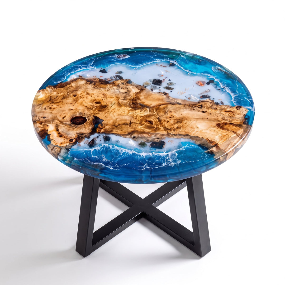 Poplar Blue Epoxy Round Coffee Table-PLSY05（Tabletop with legs）