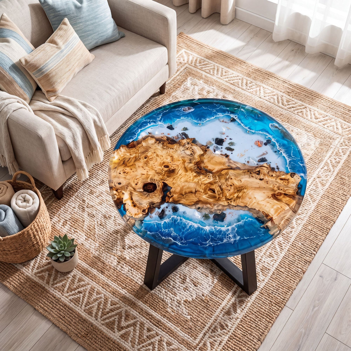 Poplar Blue Epoxy Round Coffee Table-PLSY05（Tabletop only, legs not included）