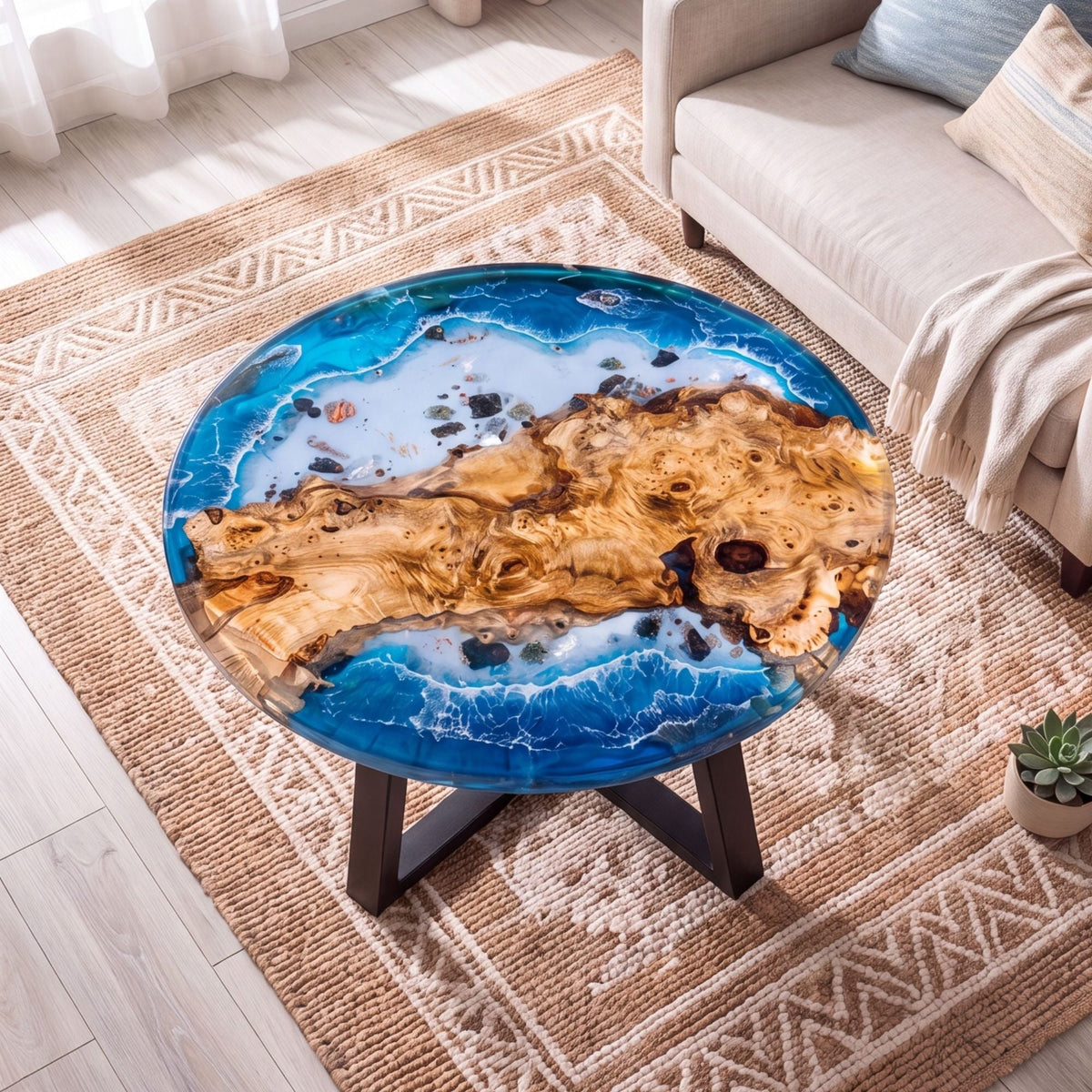 Poplar Blue Epoxy Round Coffee Table-PLSY05（Tabletop only, legs not included）