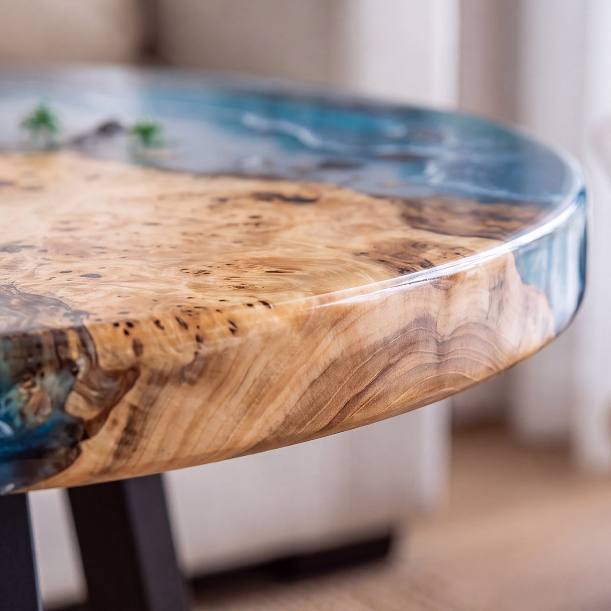 Poplar Blue Epoxy Round Coffee Table-PLSY01（Tabletop only, legs not included）