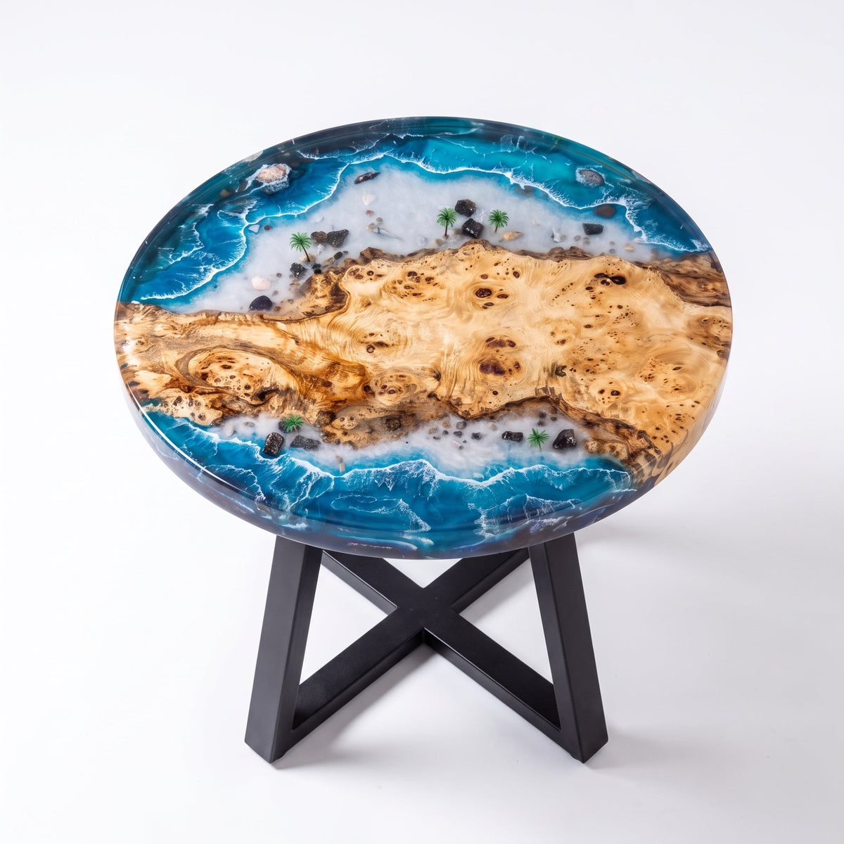 Poplar Blue Epoxy Round Coffee Table-PLSY01（Tabletop only, legs not included）