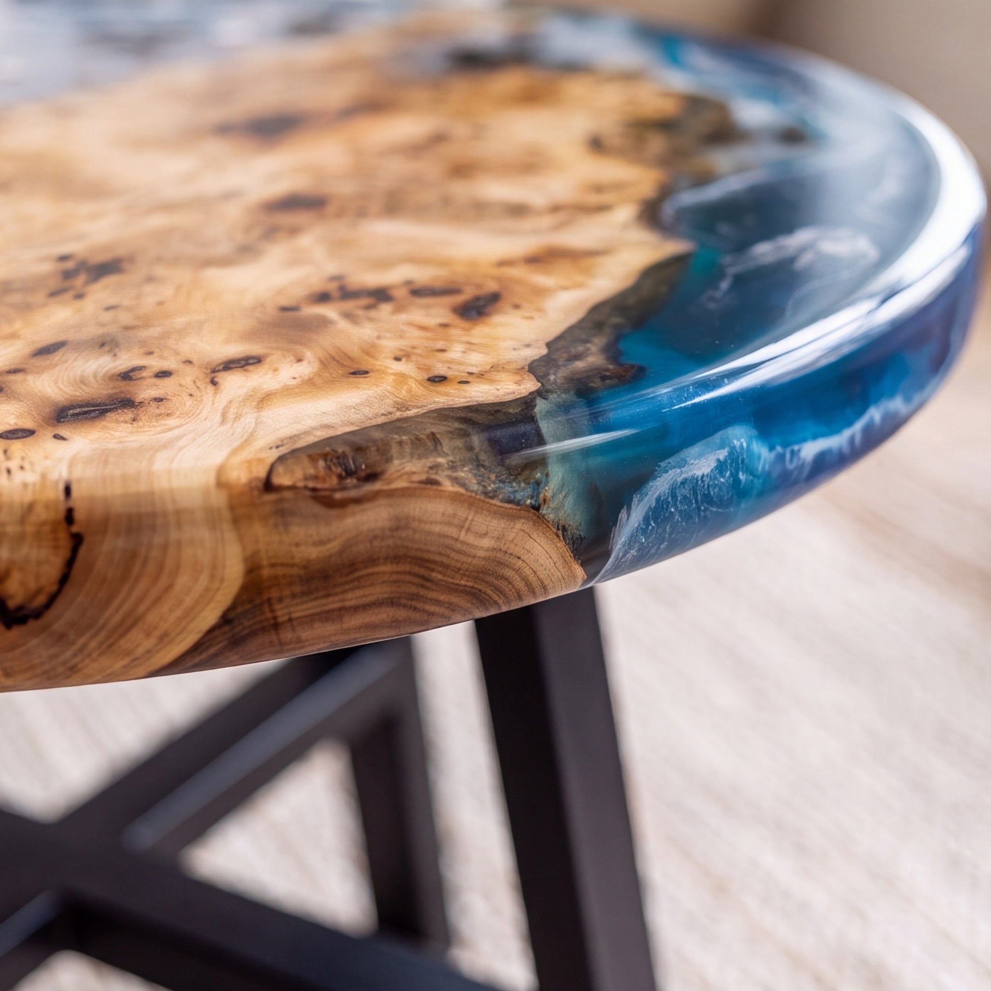 Poplar Blue Epoxy Round Coffee Table-PLSY03（Tabletop only, legs not included）