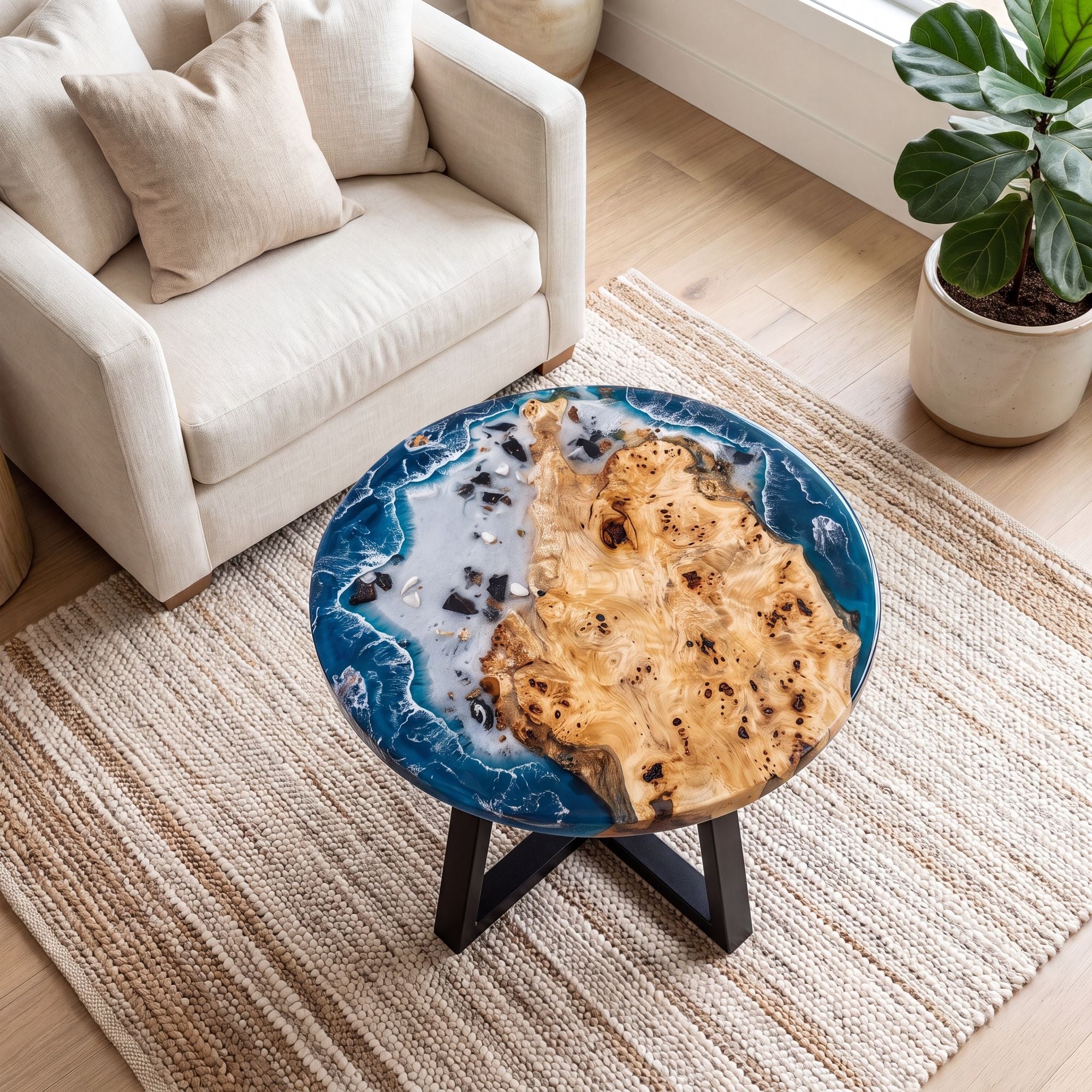 Poplar Blue Epoxy Round Coffee Table-PLSY03（Tabletop only, legs not included）