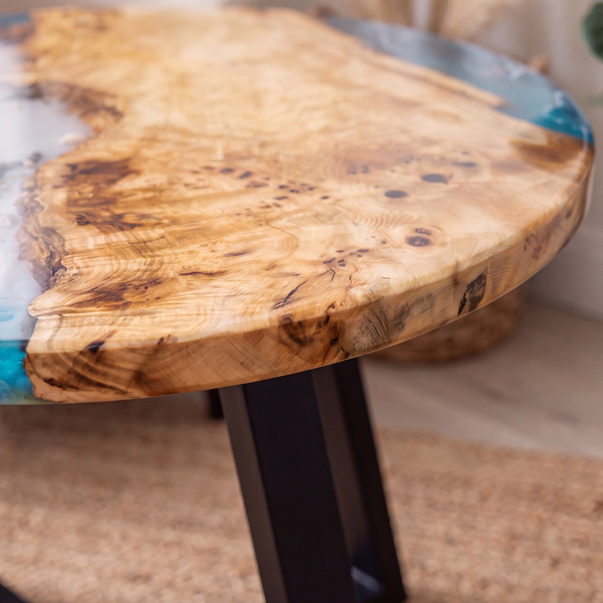 Poplar Blue Epoxy Round Coffee Table-PLSY02（Tabletop only, legs not included）