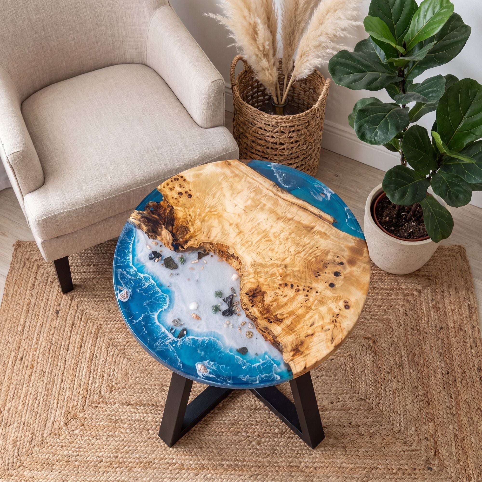 Poplar Blue Epoxy Round Coffee Table-PLSY02（Tabletop only, legs not included）