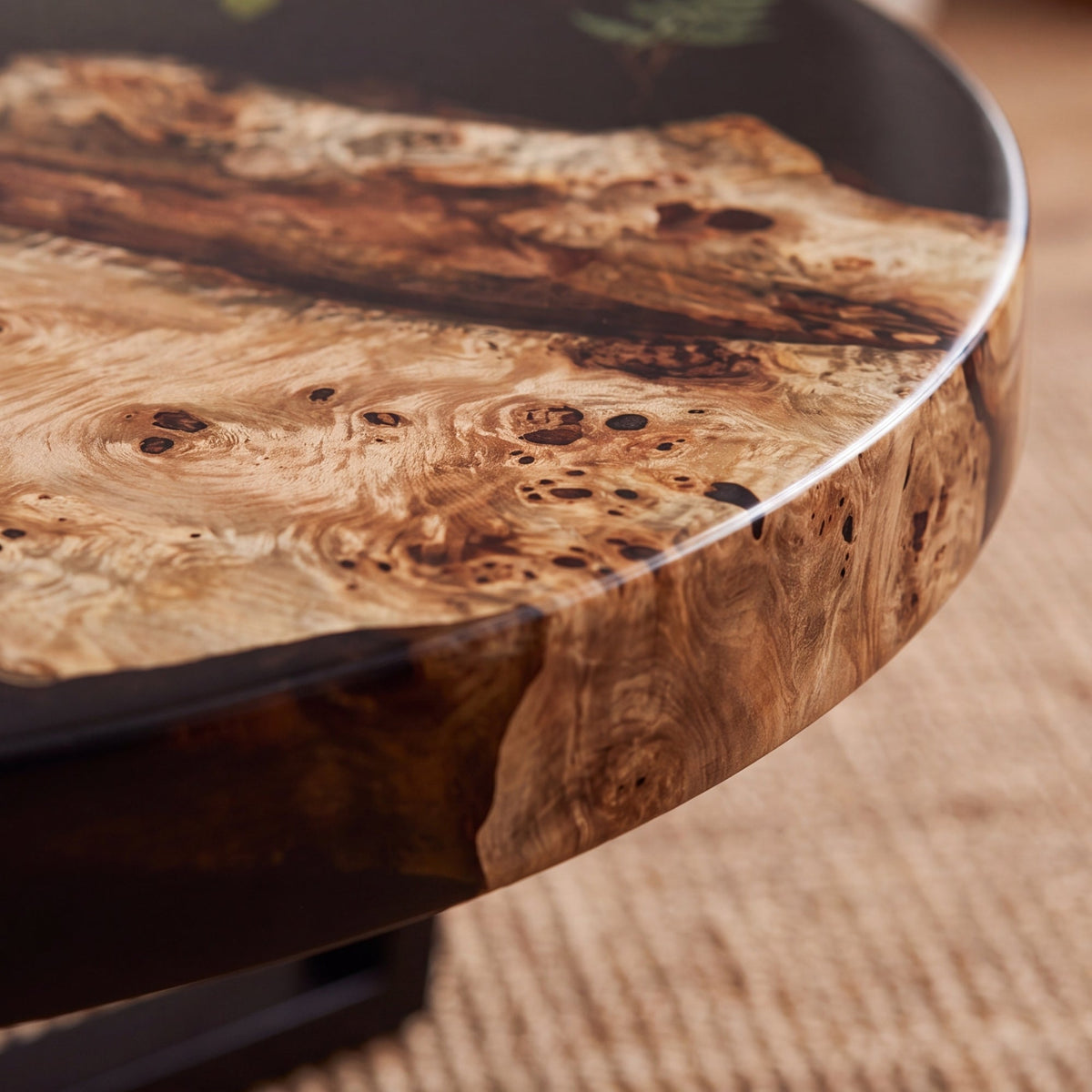 Poplar Black Epoxy with Floral Round Coffee Table-PLFY03（Tabletop with legs）