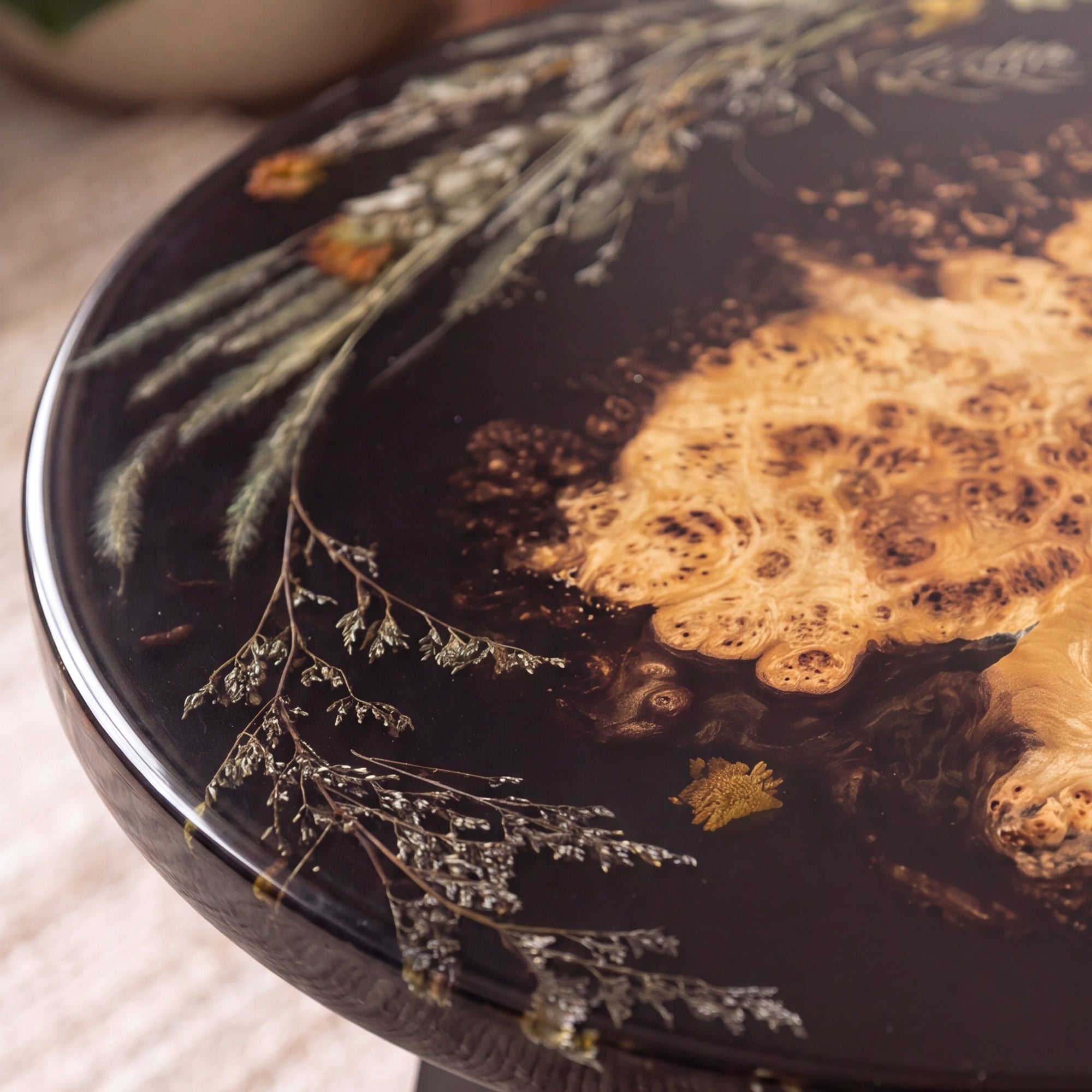 Poplar Black Epoxy with Floral Round Coffee Table-PLFY02（Tabletop only, legs not included）