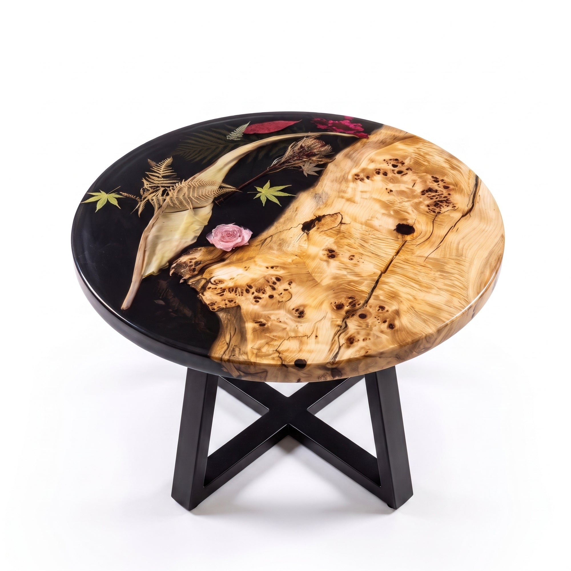 Poplar Black Epoxy with Floral Round Coffee Table-PLFY01（Tabletop only, legs not included）