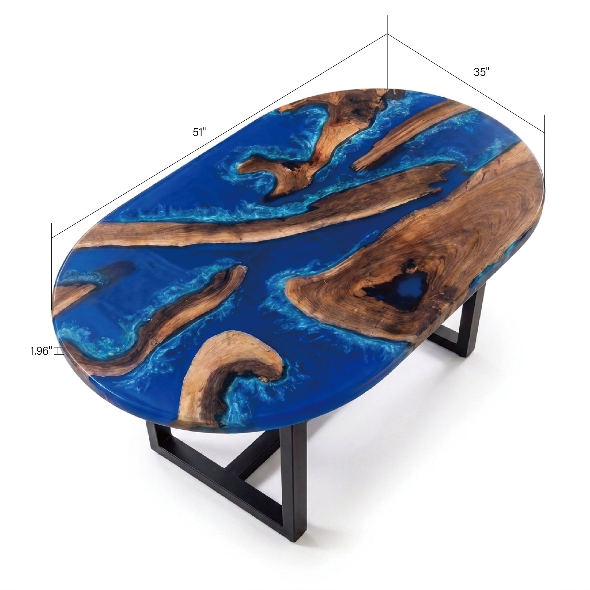 Black Walnut Blue Epoxy Oval Coffee Table（Tabletop only, legs not