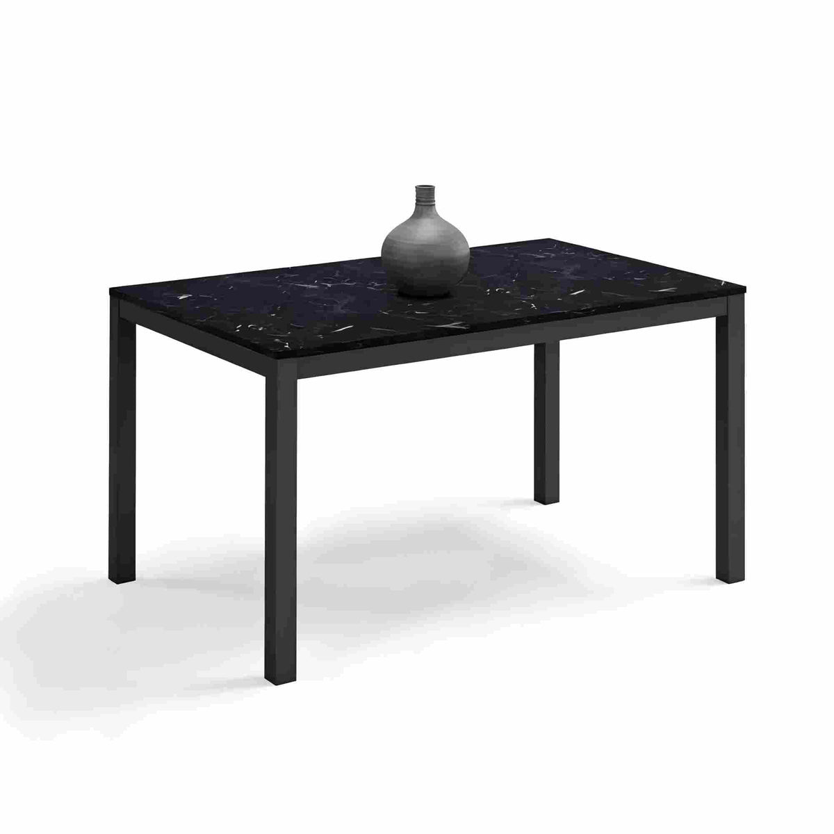DT013-Rectangular Black Marble‑Effect Dining Table with Black Metal Legs