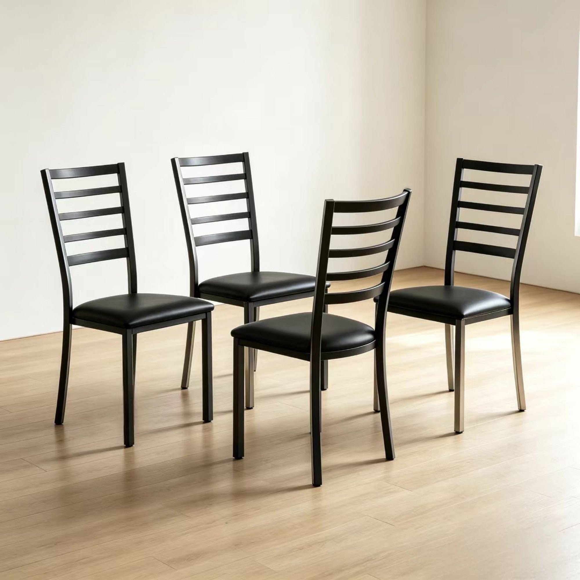 CH013-4PCS/CTN-Modern Black Dining Chair with Slatted Backrest, Upholstered Kitchen Chair