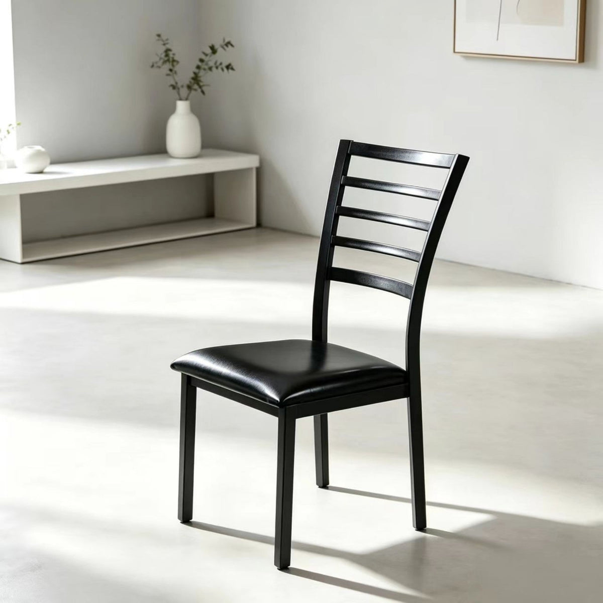 CH013-4PCS/CTN-Modern Black Dining Chair with Slatted Backrest, Upholstered Kitchen Chair
