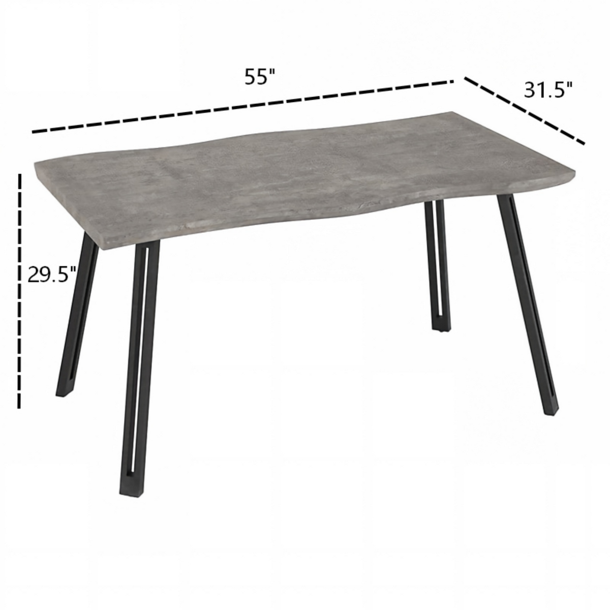 DT015-Rectangular Concrete‑Effect Dining Table with Black Metal Legs