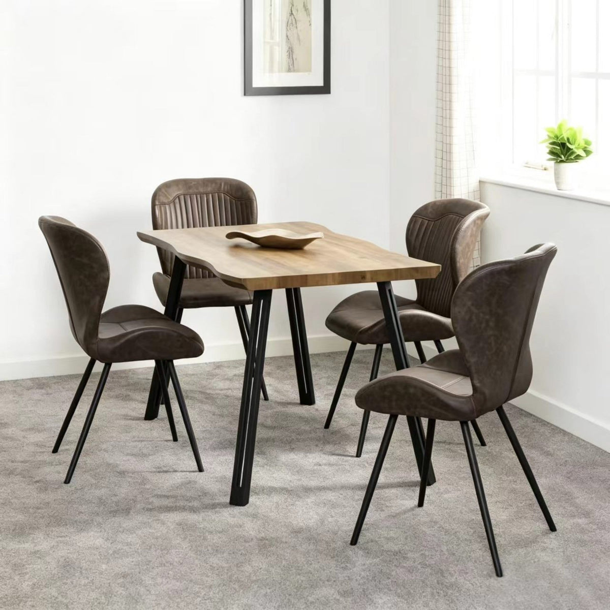DT015-Rectangular Concrete‑Effect Dining Table with Black Metal Legs