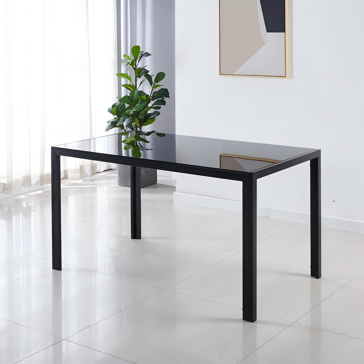 DT014-Black Tempered Glass Dining Table