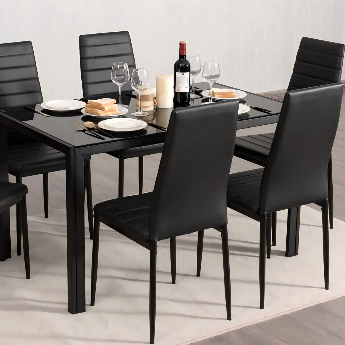 DT014-Black Tempered Glass Dining Table