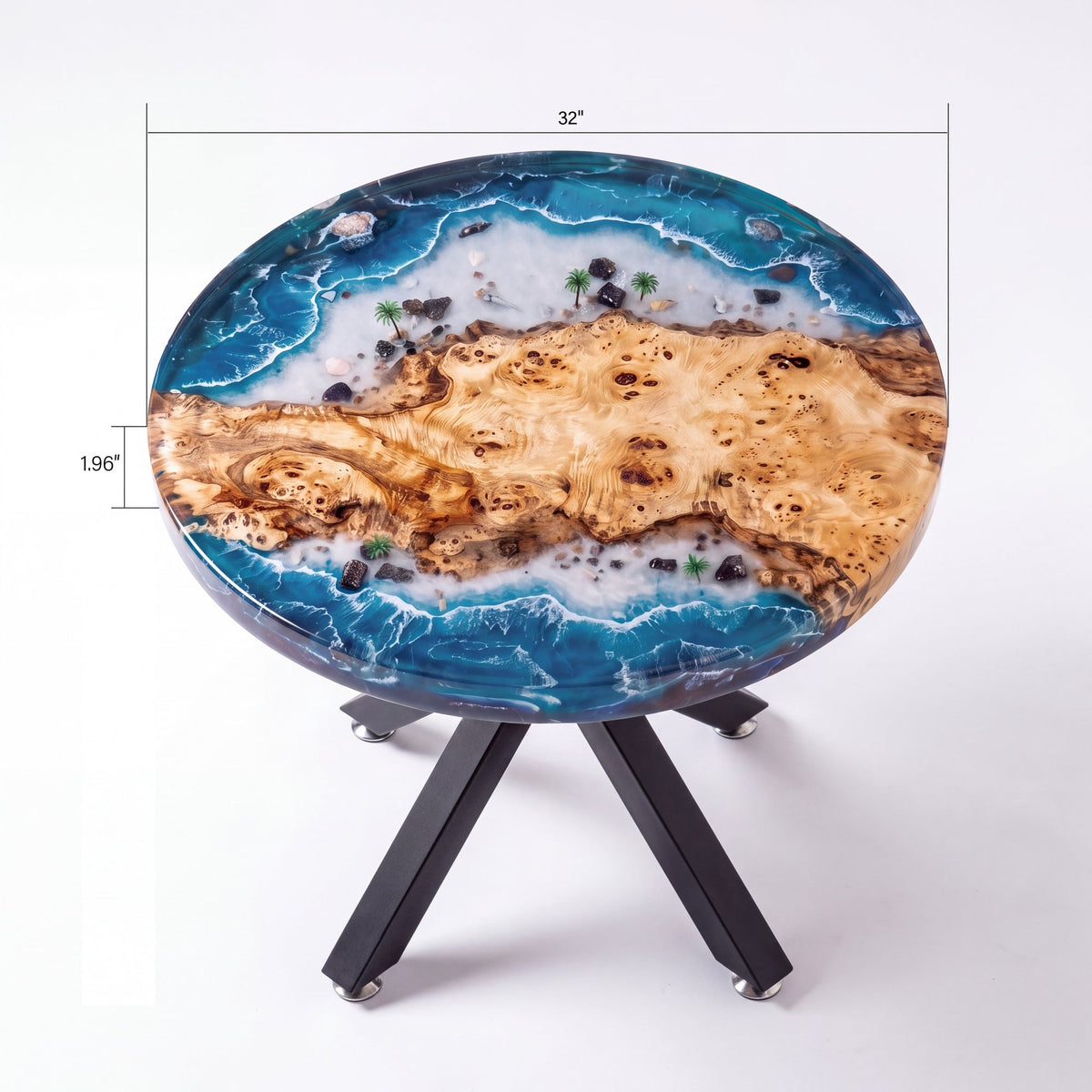 Poplar Blue Epoxy Round Coffee Table-PLSY01（Tabletop with legs）