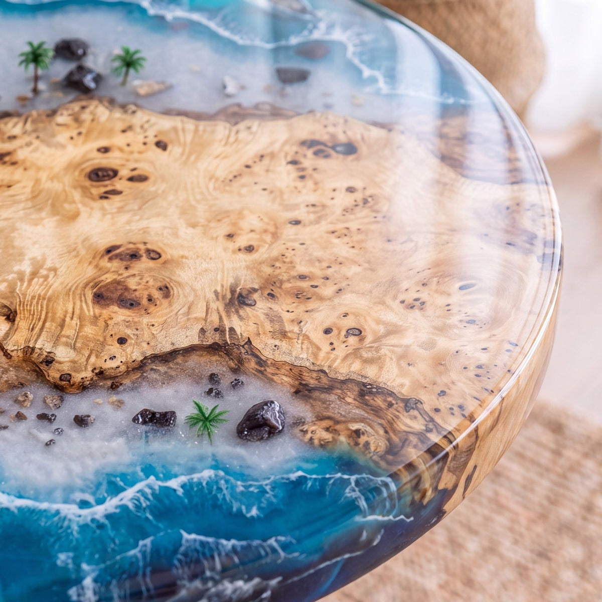 Poplar Blue Epoxy Round Coffee Table-PLSY01（Tabletop with legs）