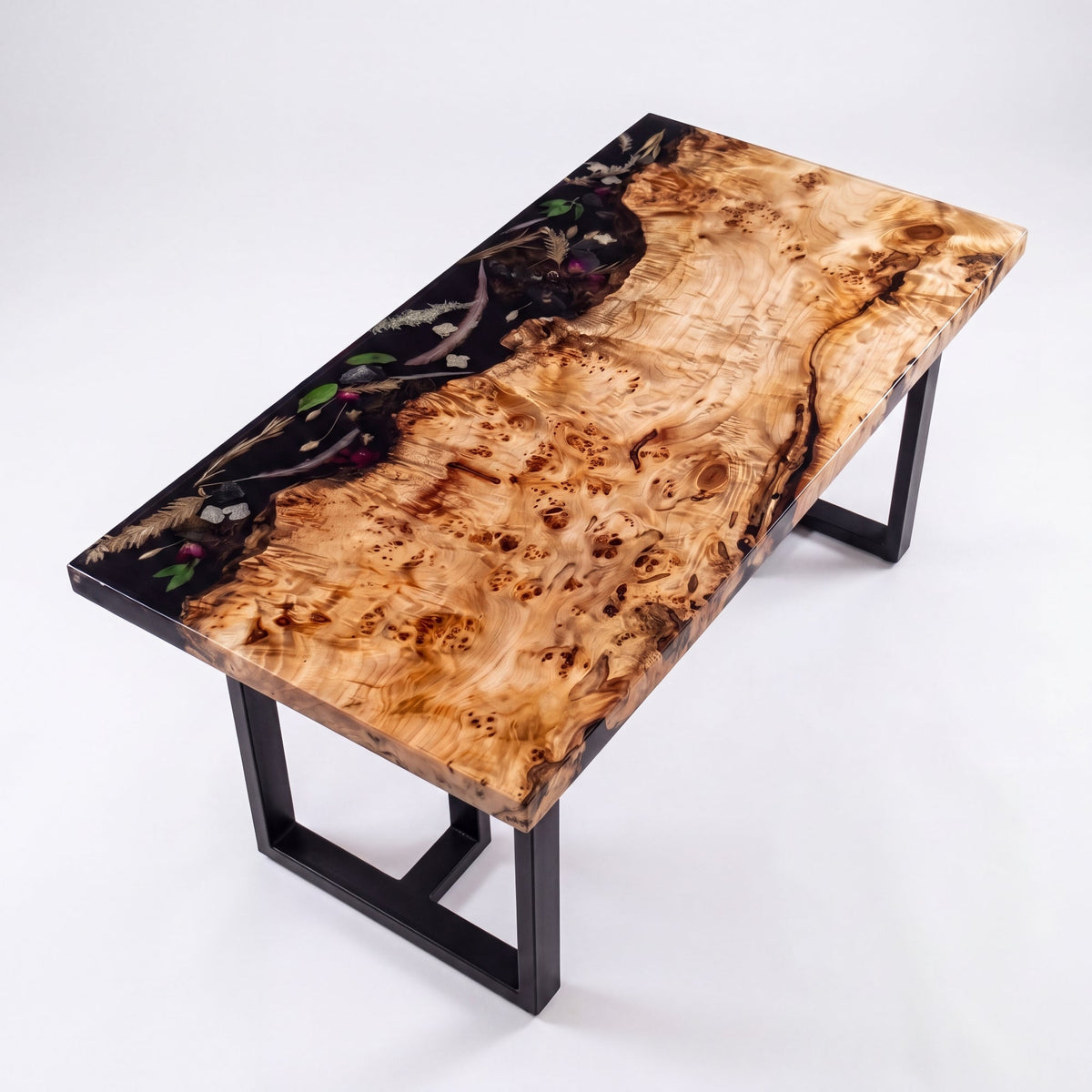 Poplar Black Epoxy Rectangular Dining Table（Tabletop with legs）